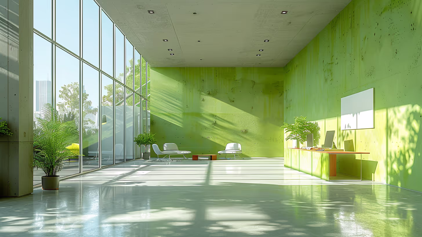 Modern Office with City Skyline: Project a sleek and sophisticated image.