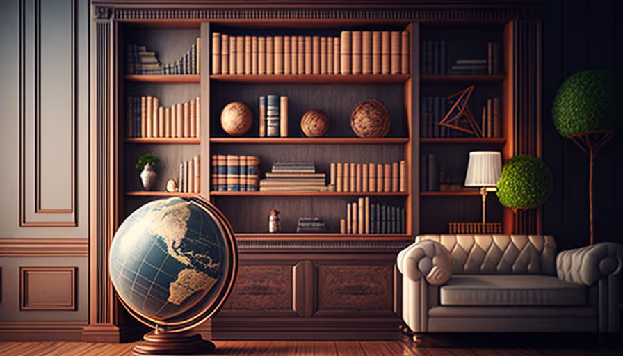 Curated Bookshelf with Leaning Globe: Showcase your intellectual side.