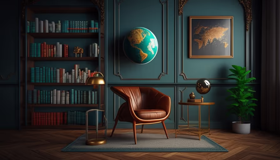 Curated Bookshelf with Leaning Globe: Showcase your intellectual side.