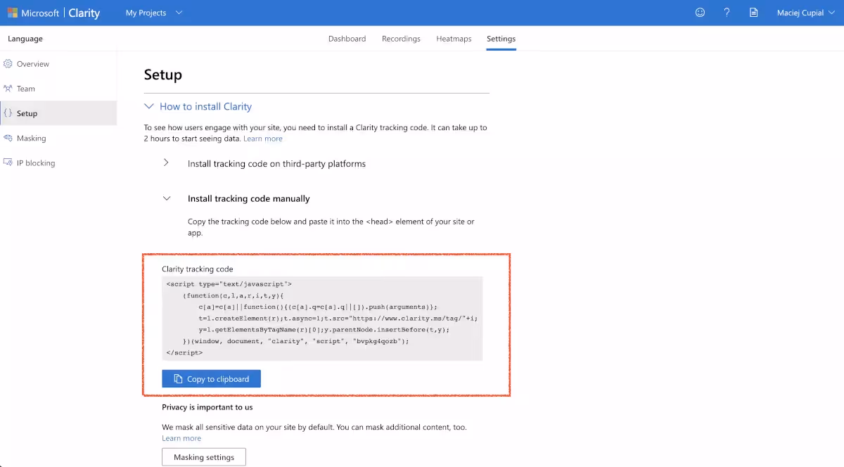 Microsoft Clarity - integration