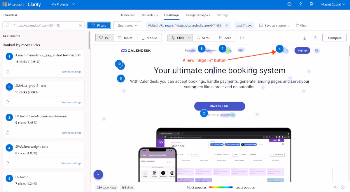 Microsoft Clarity - heatmaps