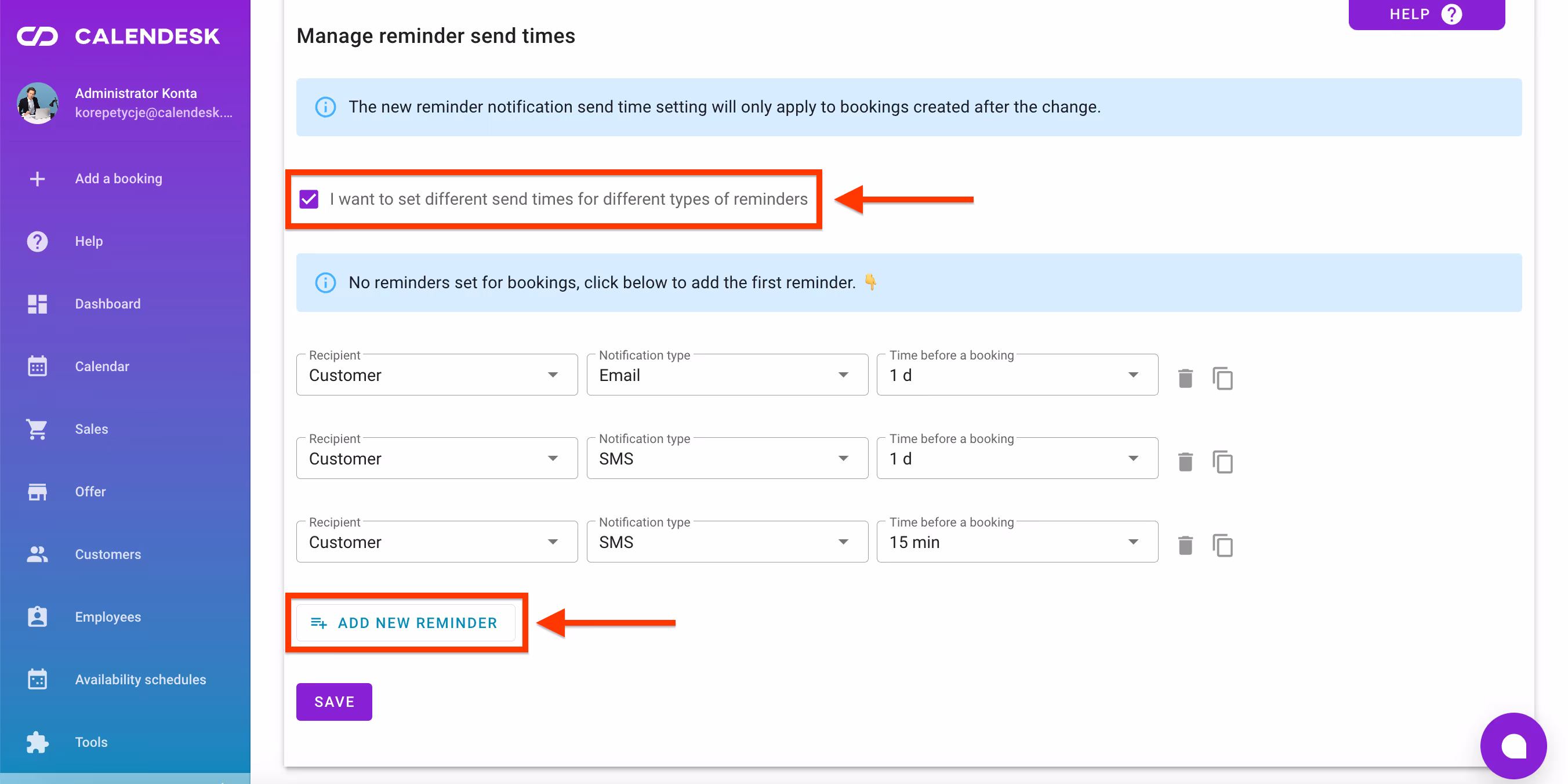 Manage reminders sent times.
