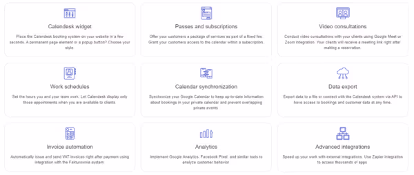 Calendesk - online booking system features