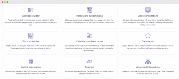 Calendesk - online booking system features