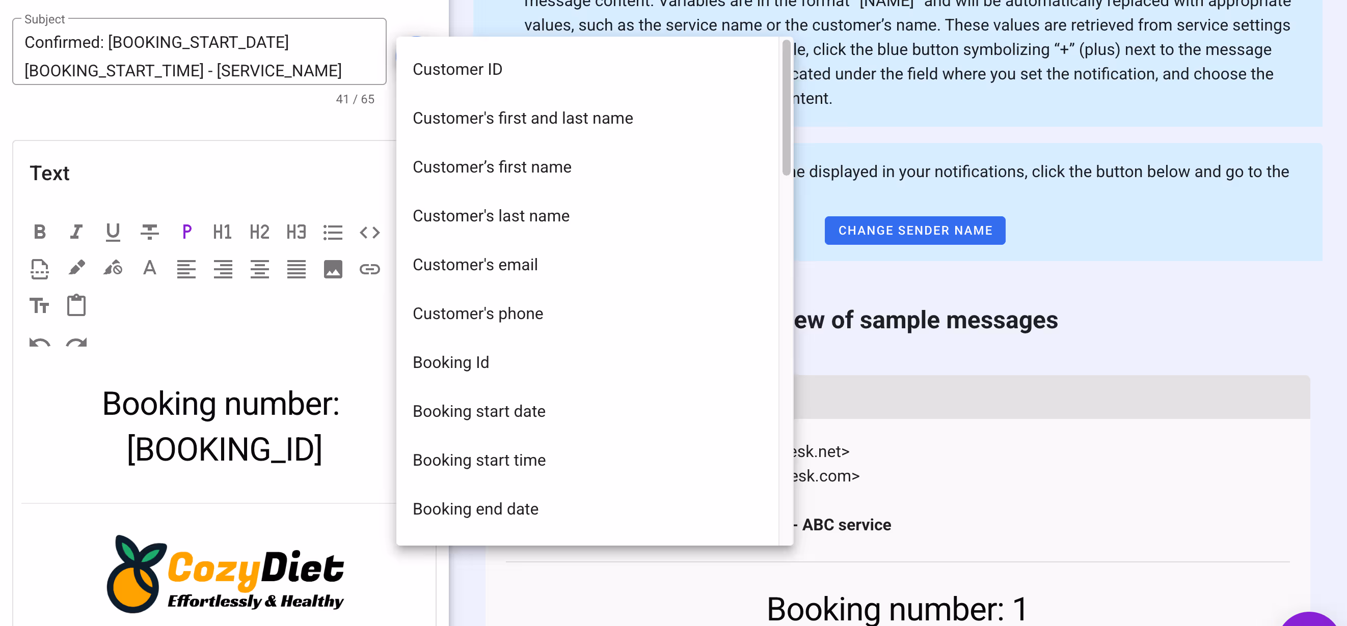 Variables – list view.