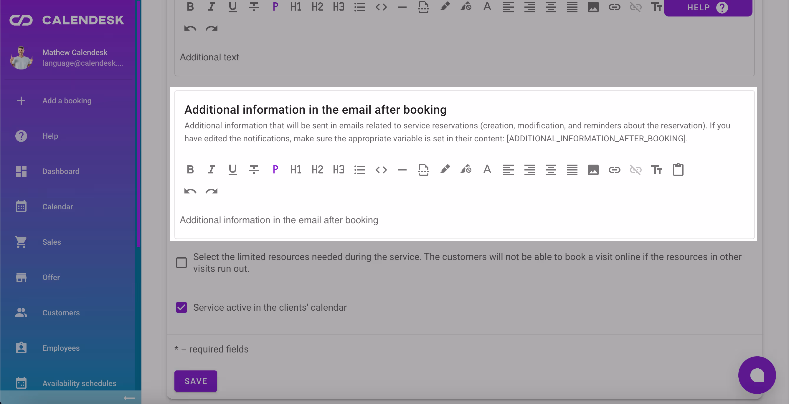 Extra notification information.