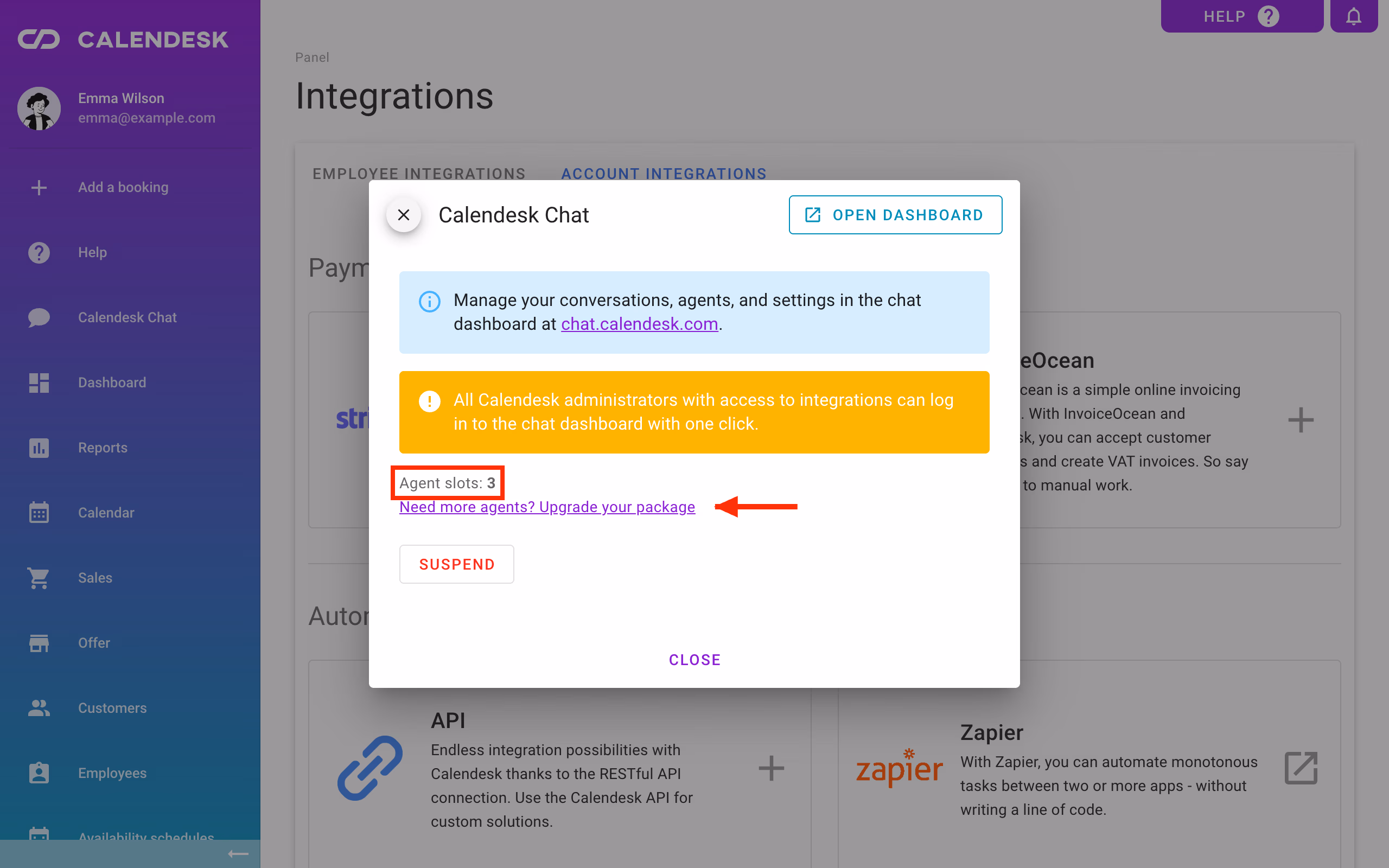 Integrations: the number of agent slots.