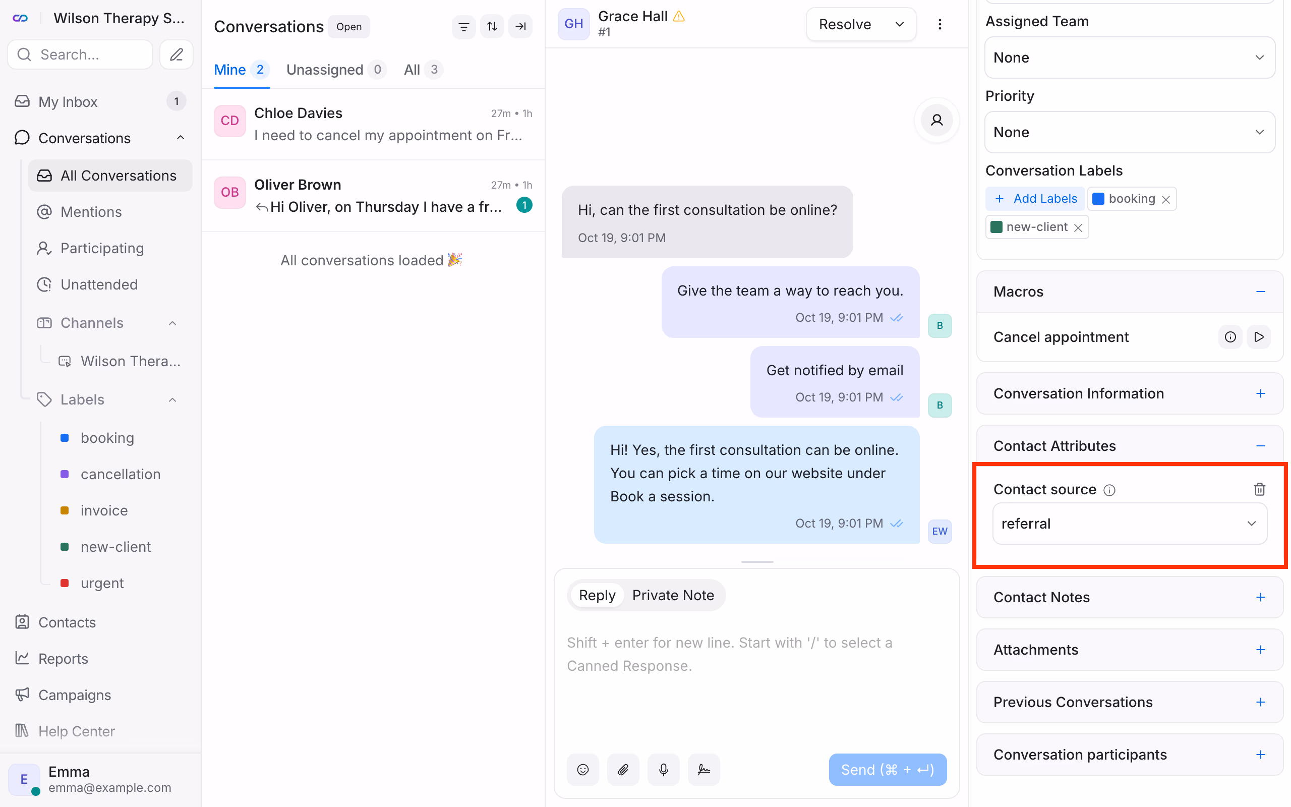 Contact attribute filled in during a conversation.