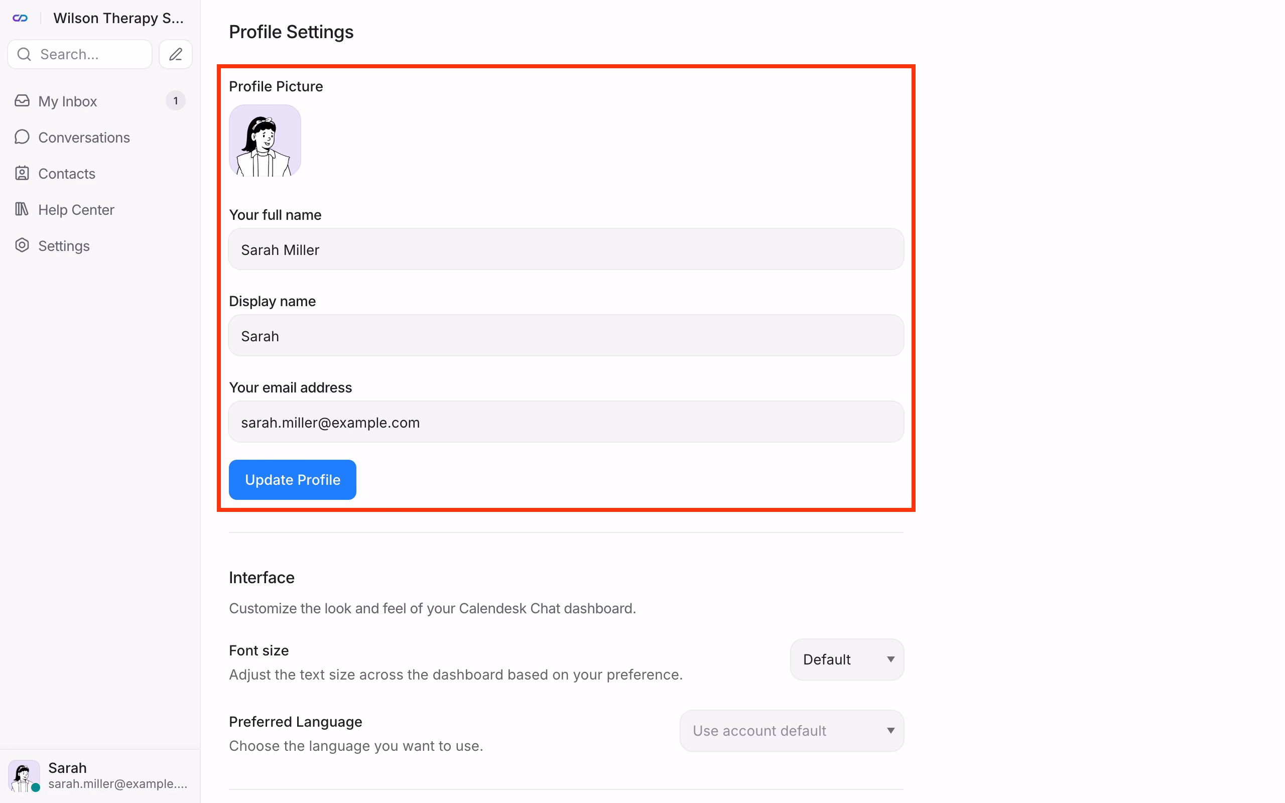 Agent profile settings.