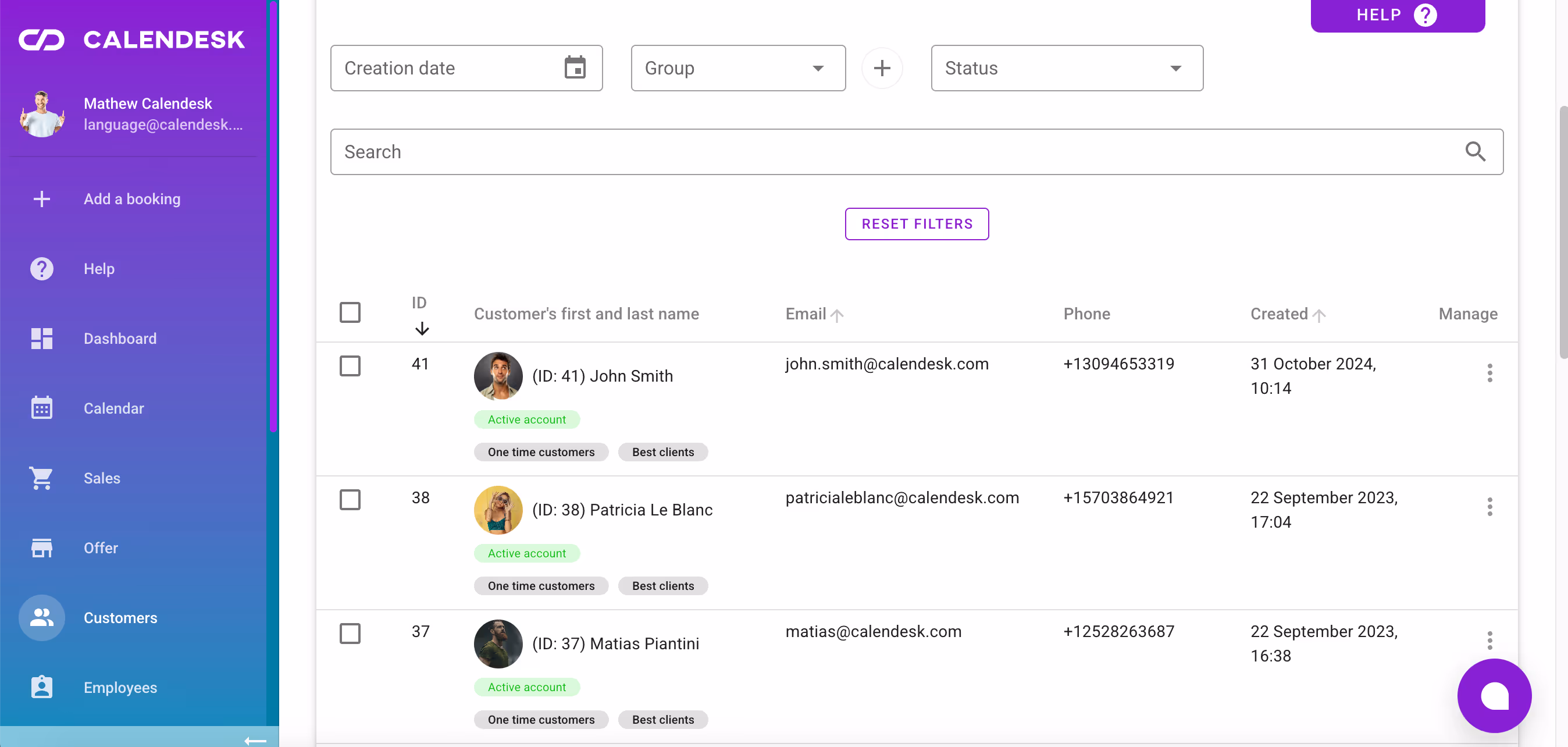 The list of customers.