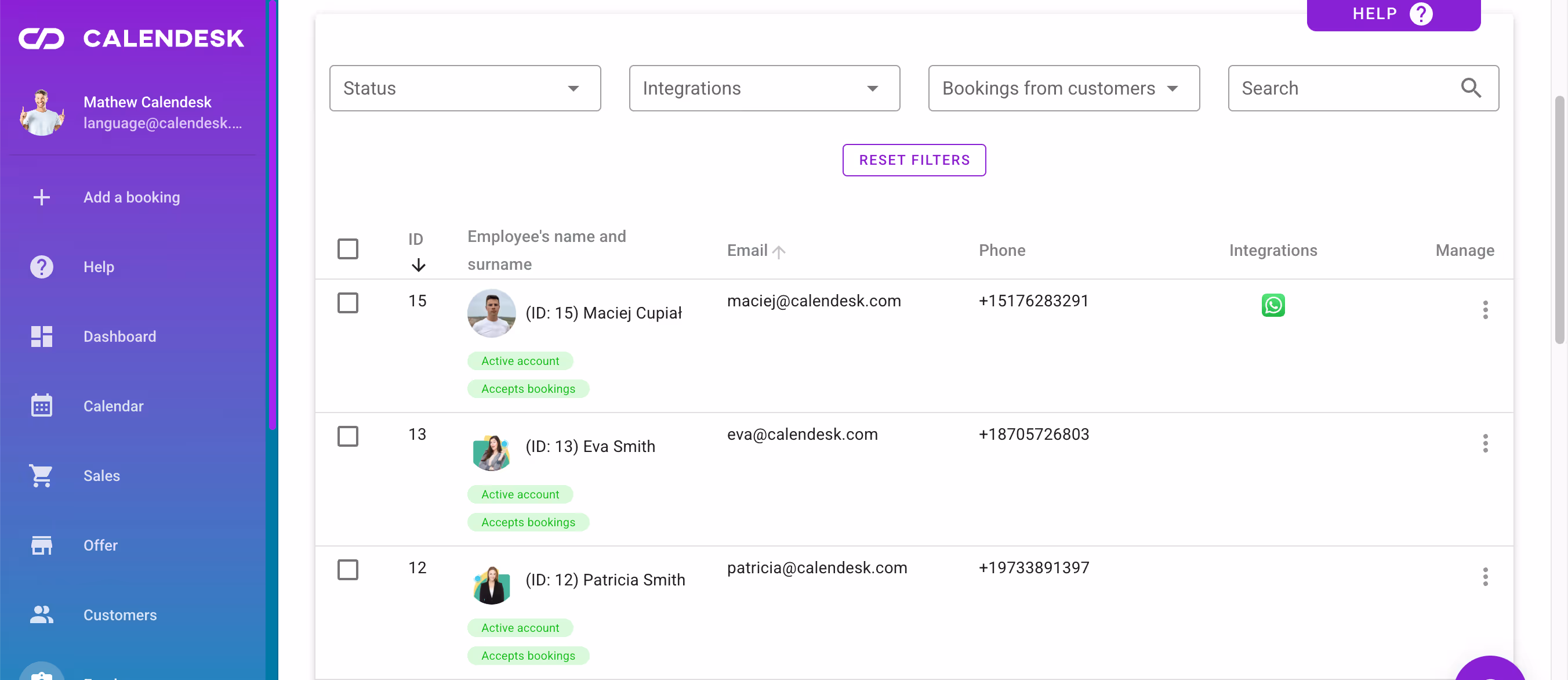 The list of employees.
