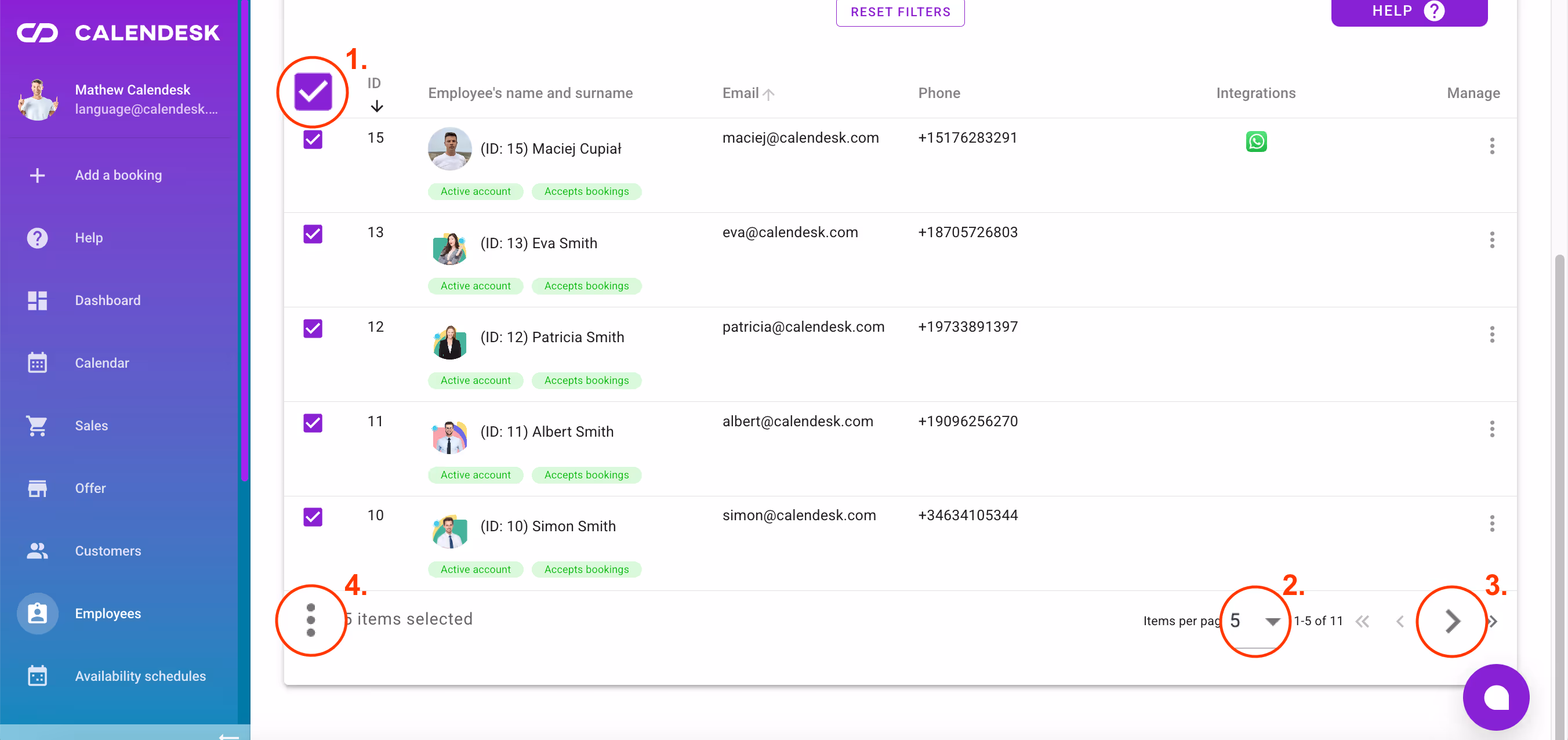 Managing the list of employees.