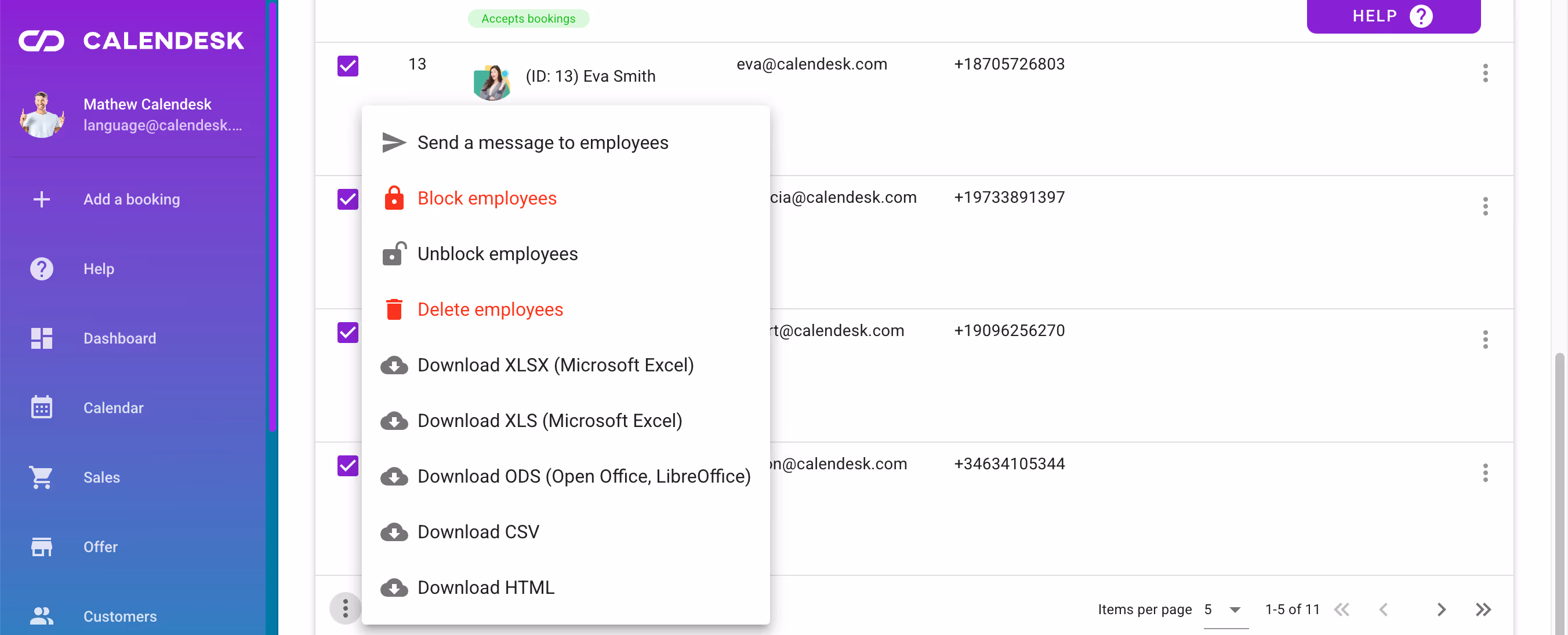 Managing the list of employees.