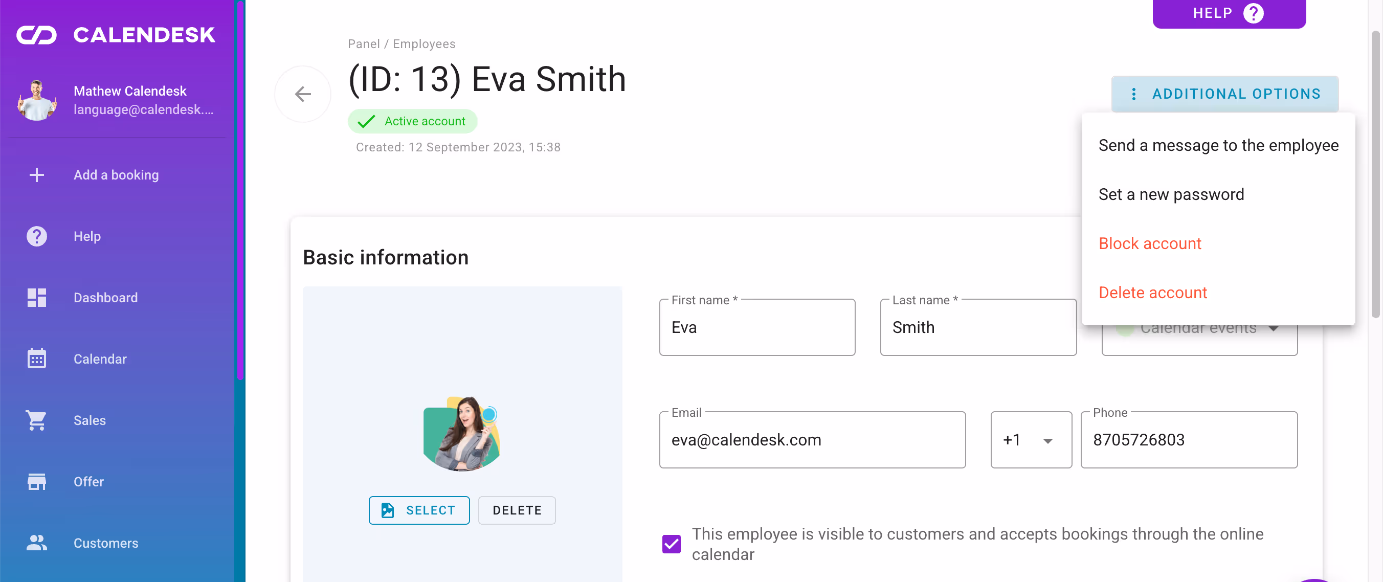 Managing a single employees profile.