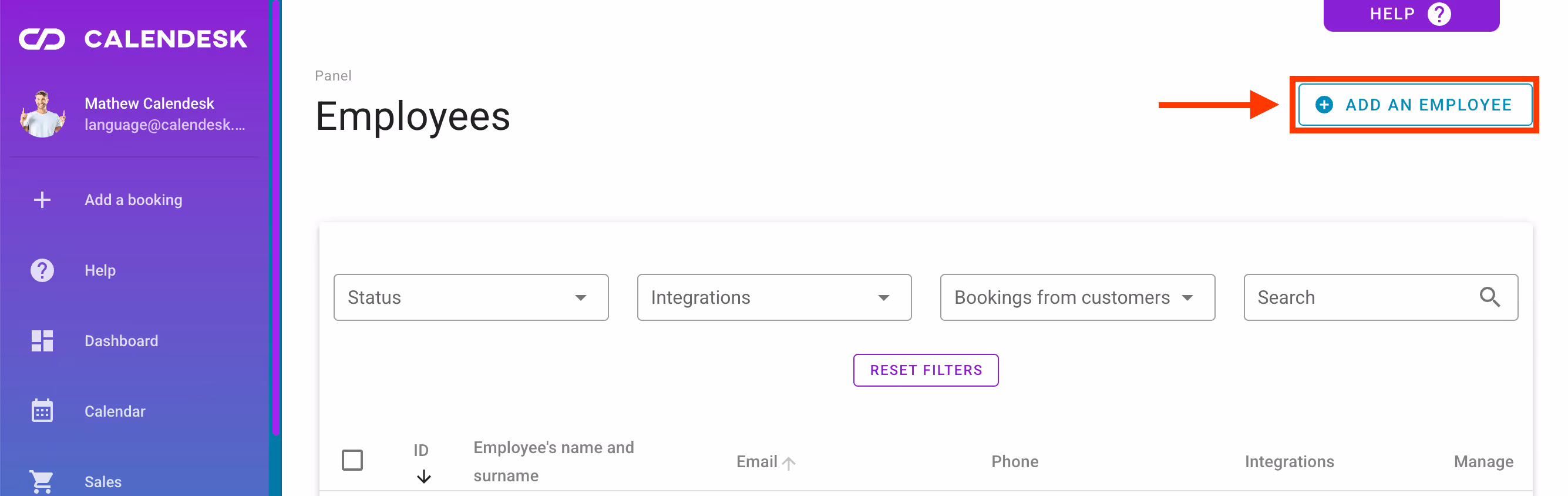 Add an employee button.