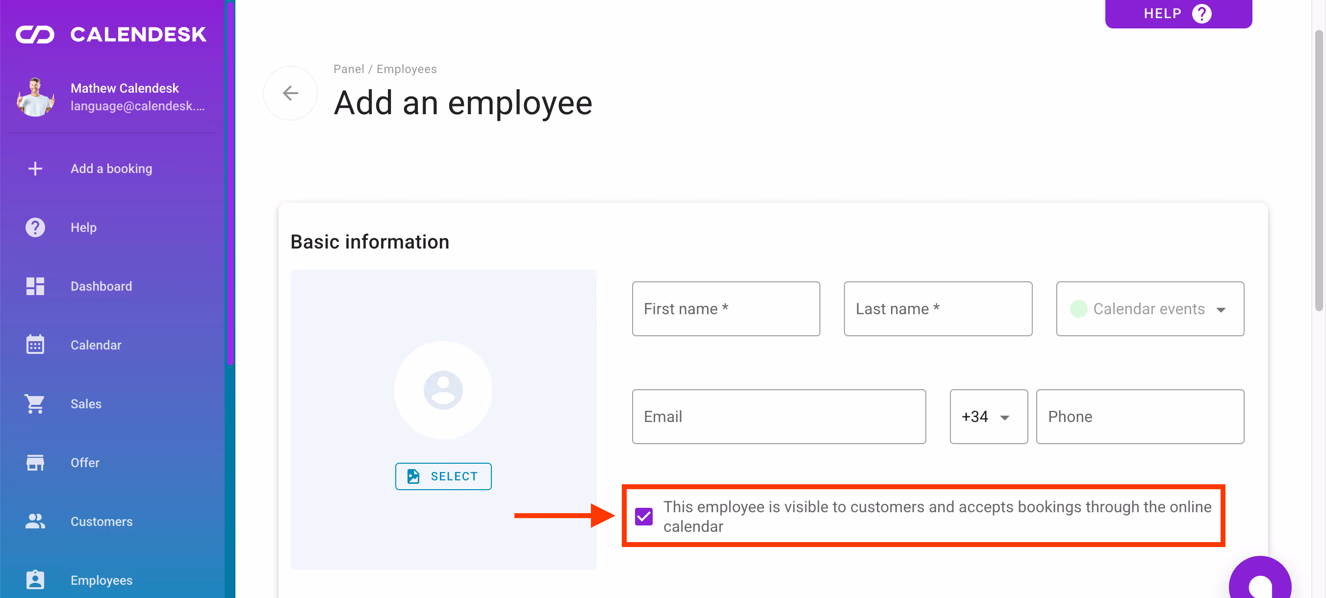 Setting up the employee's account.