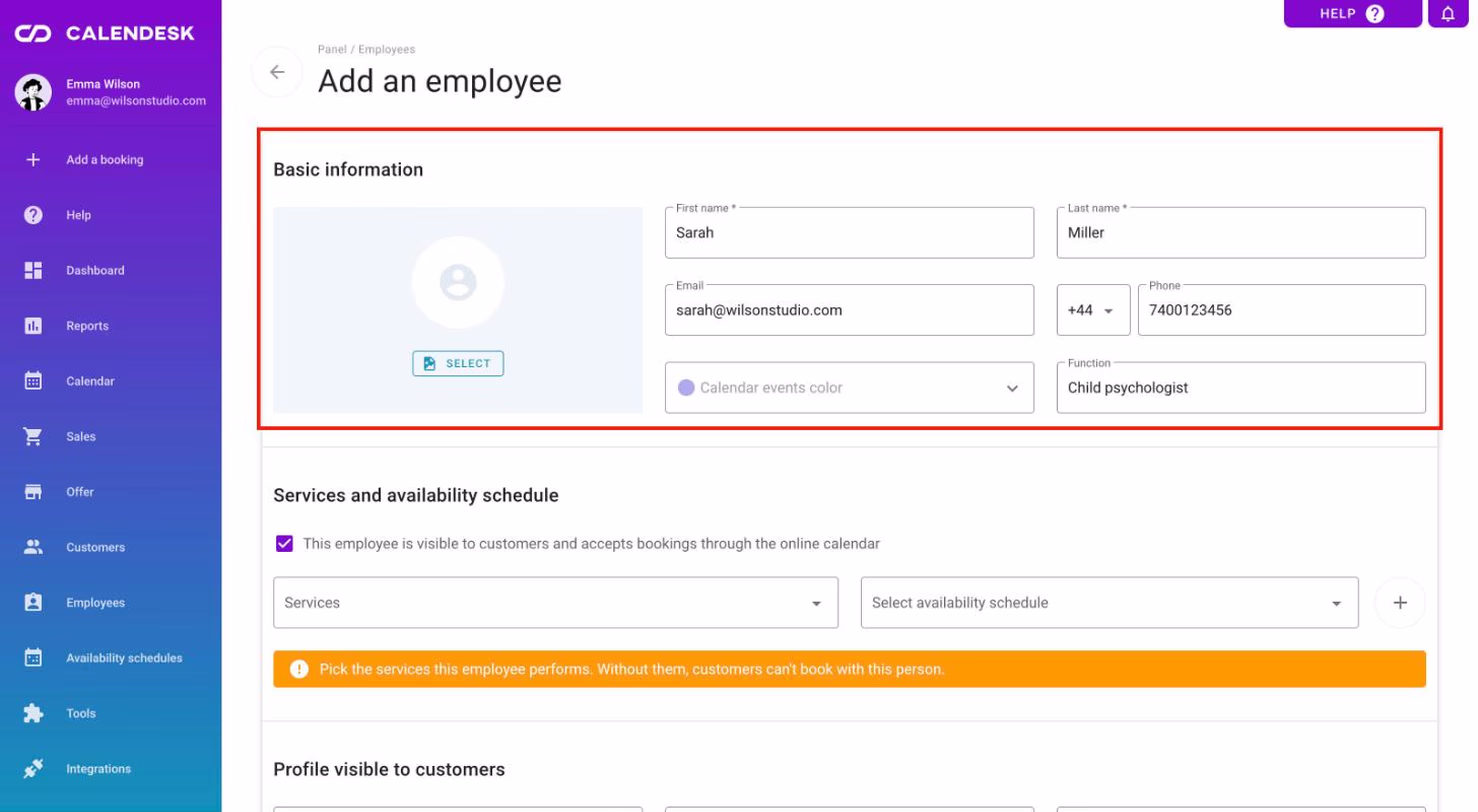 The Basic information section of the new employee form.