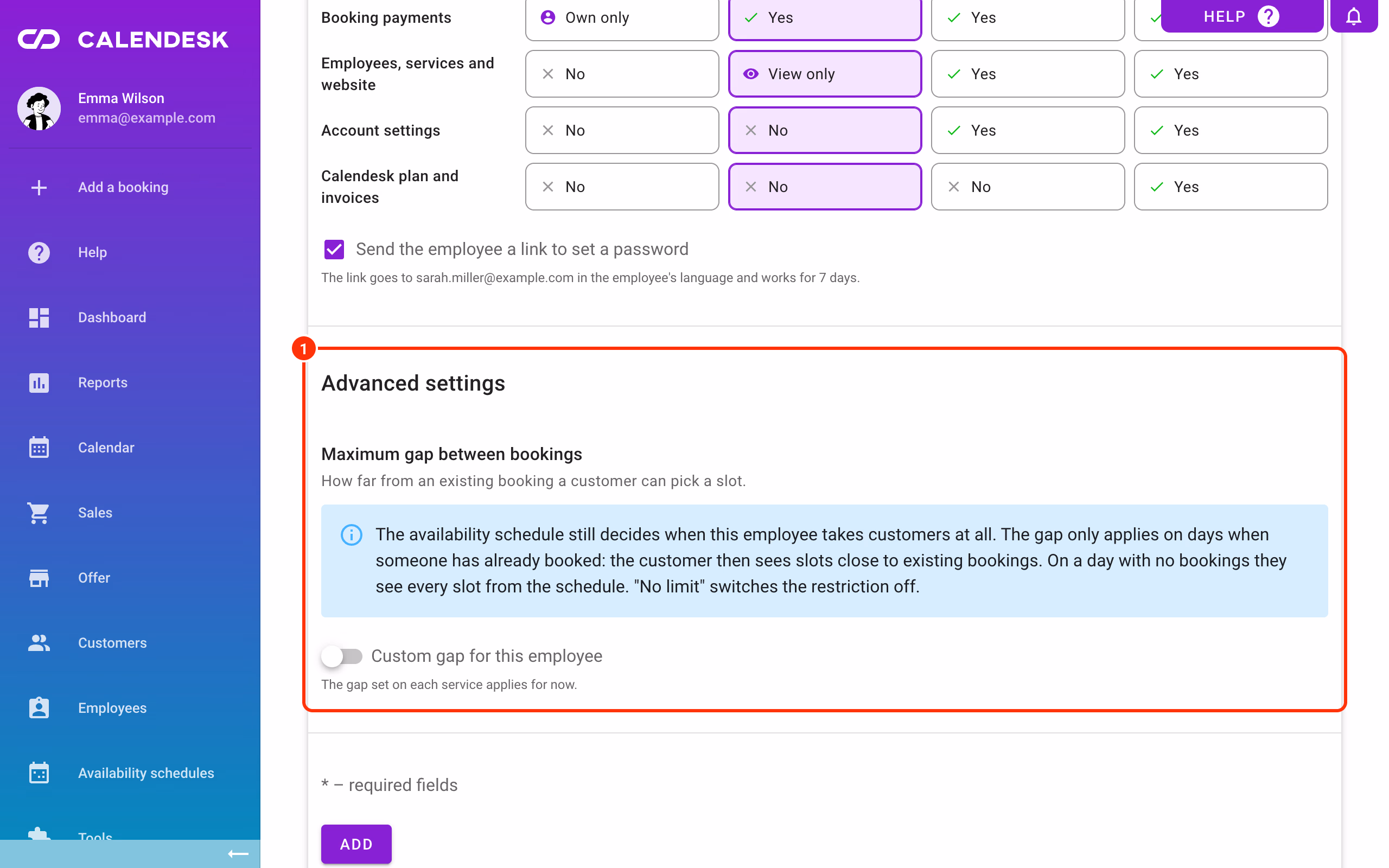 Advanced settings: the maximum gap between bookings.