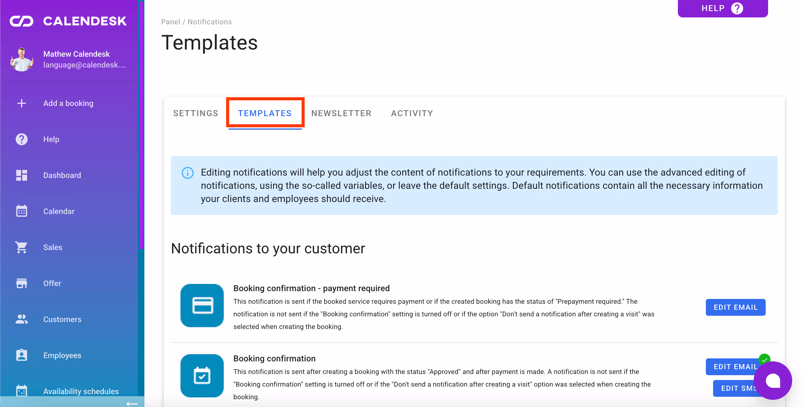 Notification template.