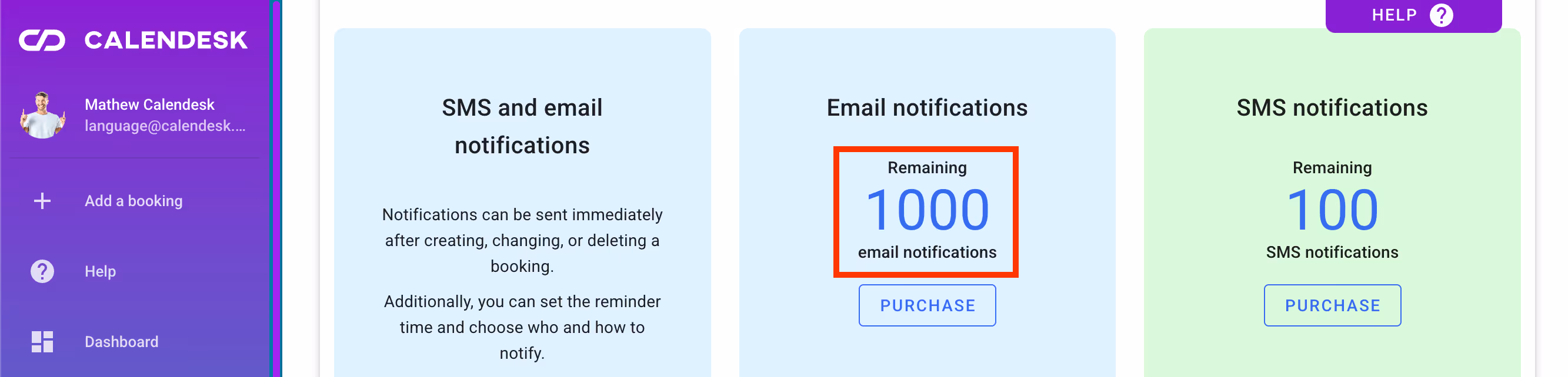 Available email notifications.