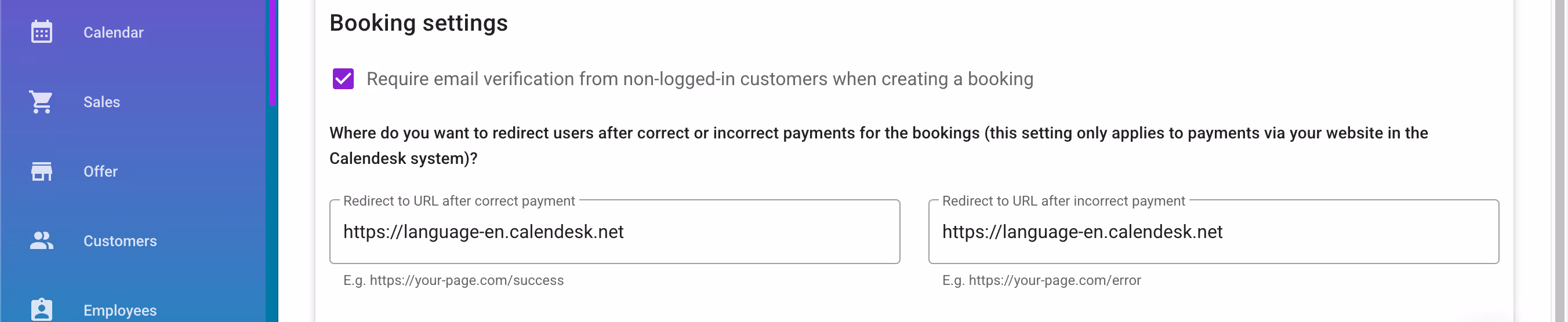 Rediections after payment.