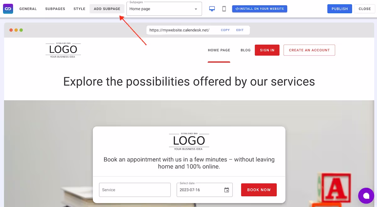 Add page - website builder