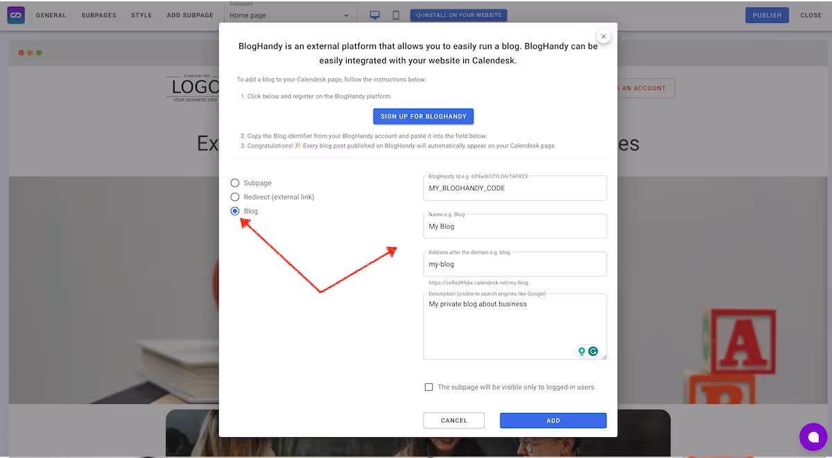 Add page - website builder