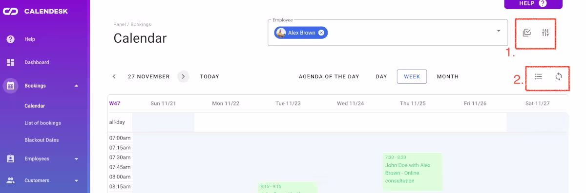Online booking system - Calendar options