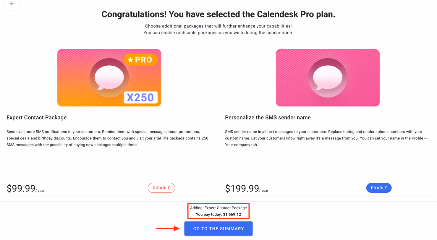 Plan configuration with packages and the changes bar.
