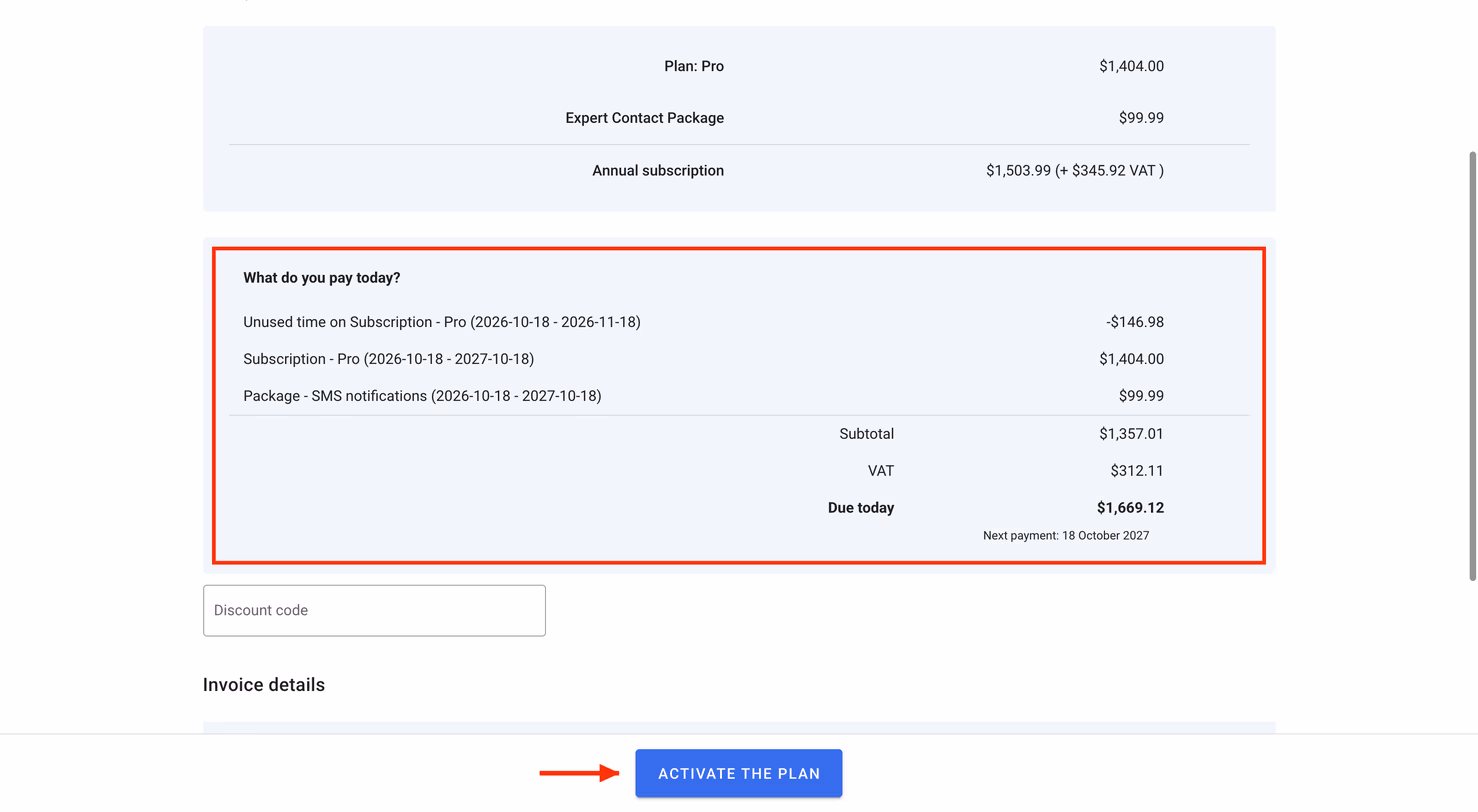 The order summary with What do you pay today?