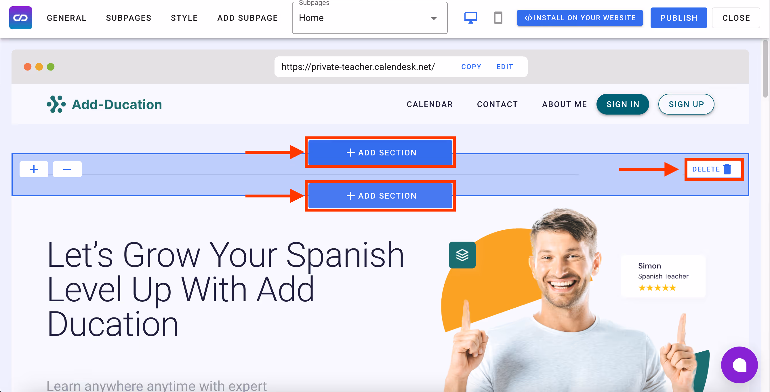 Adding and deleting sections.