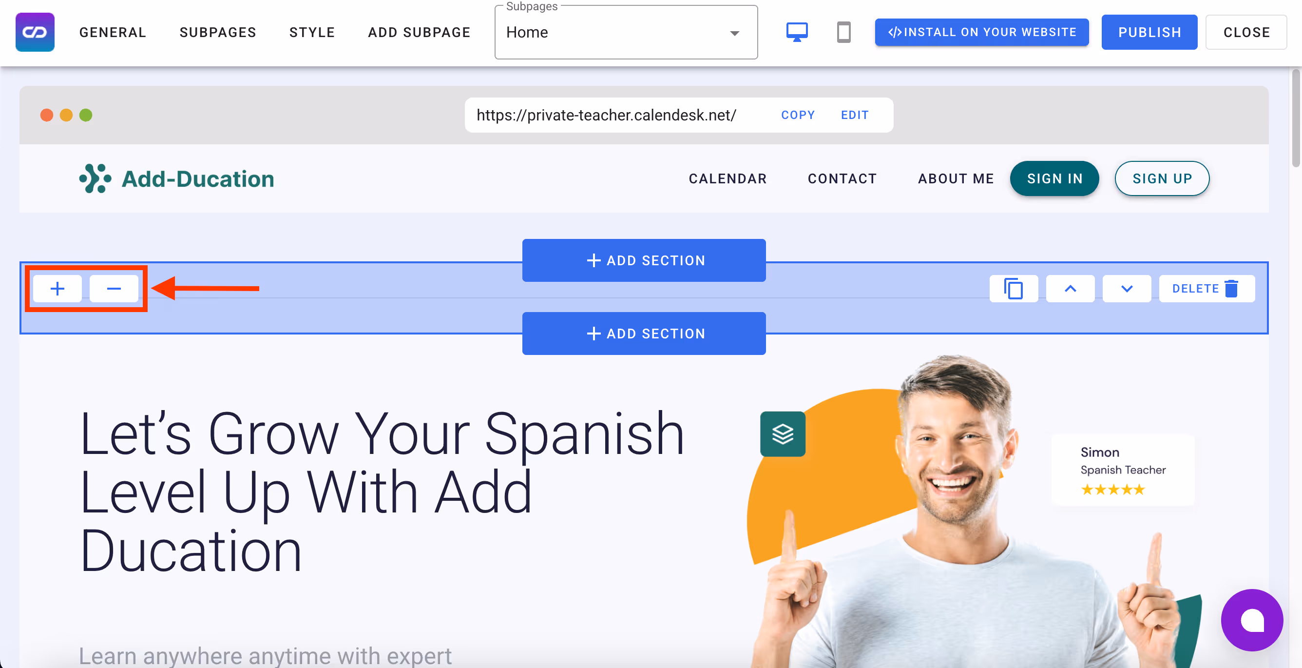 Adjust section's size.