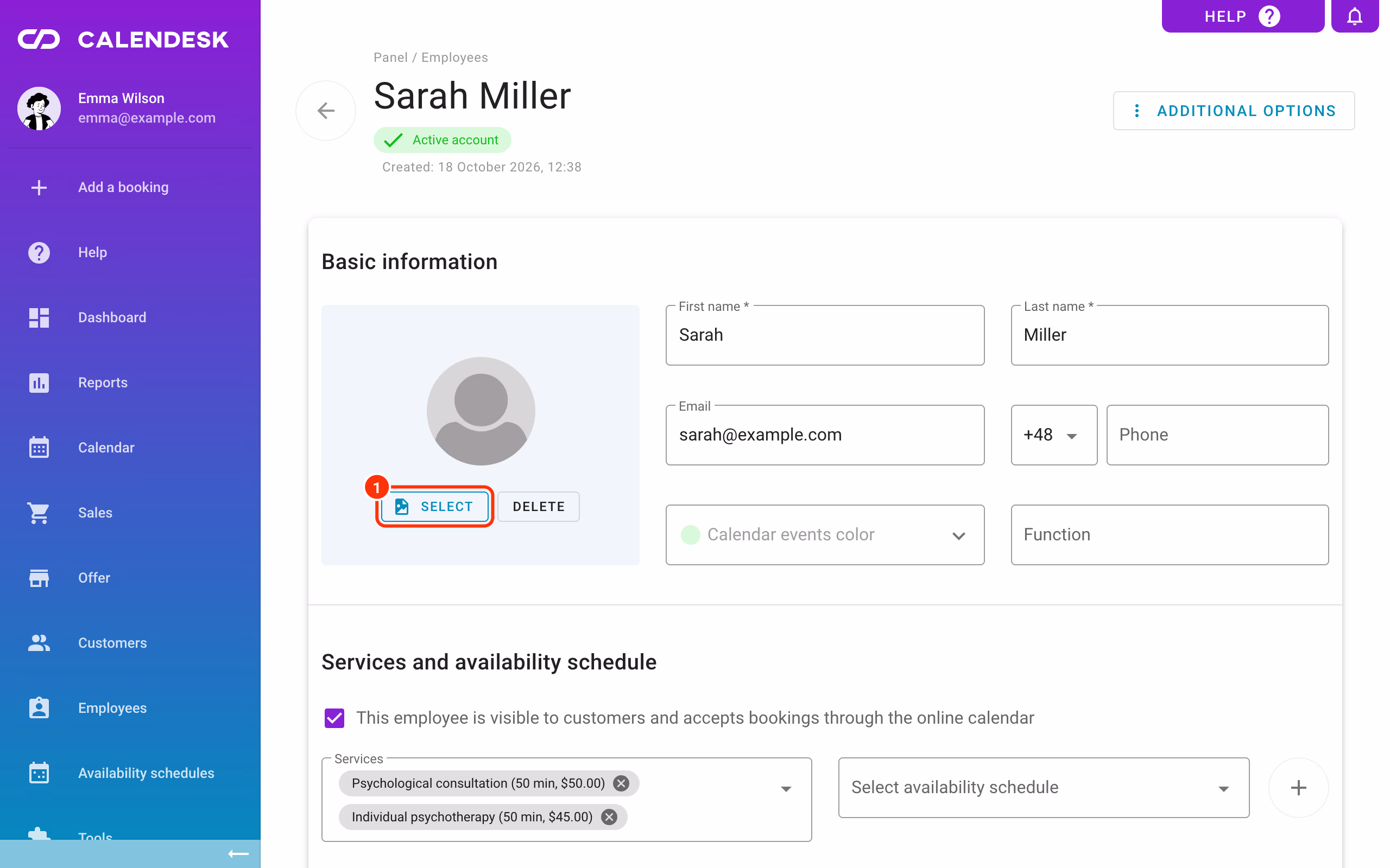 The Select button for an employee's photo.