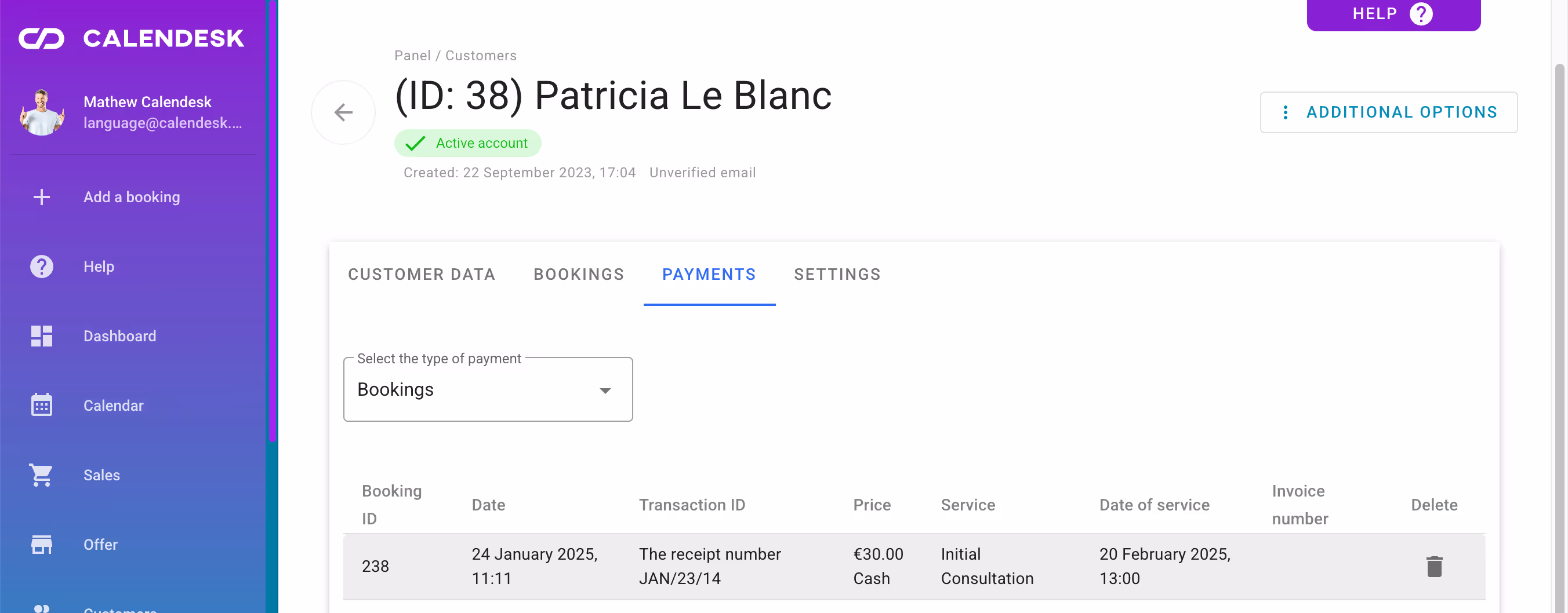 Customers payments history.