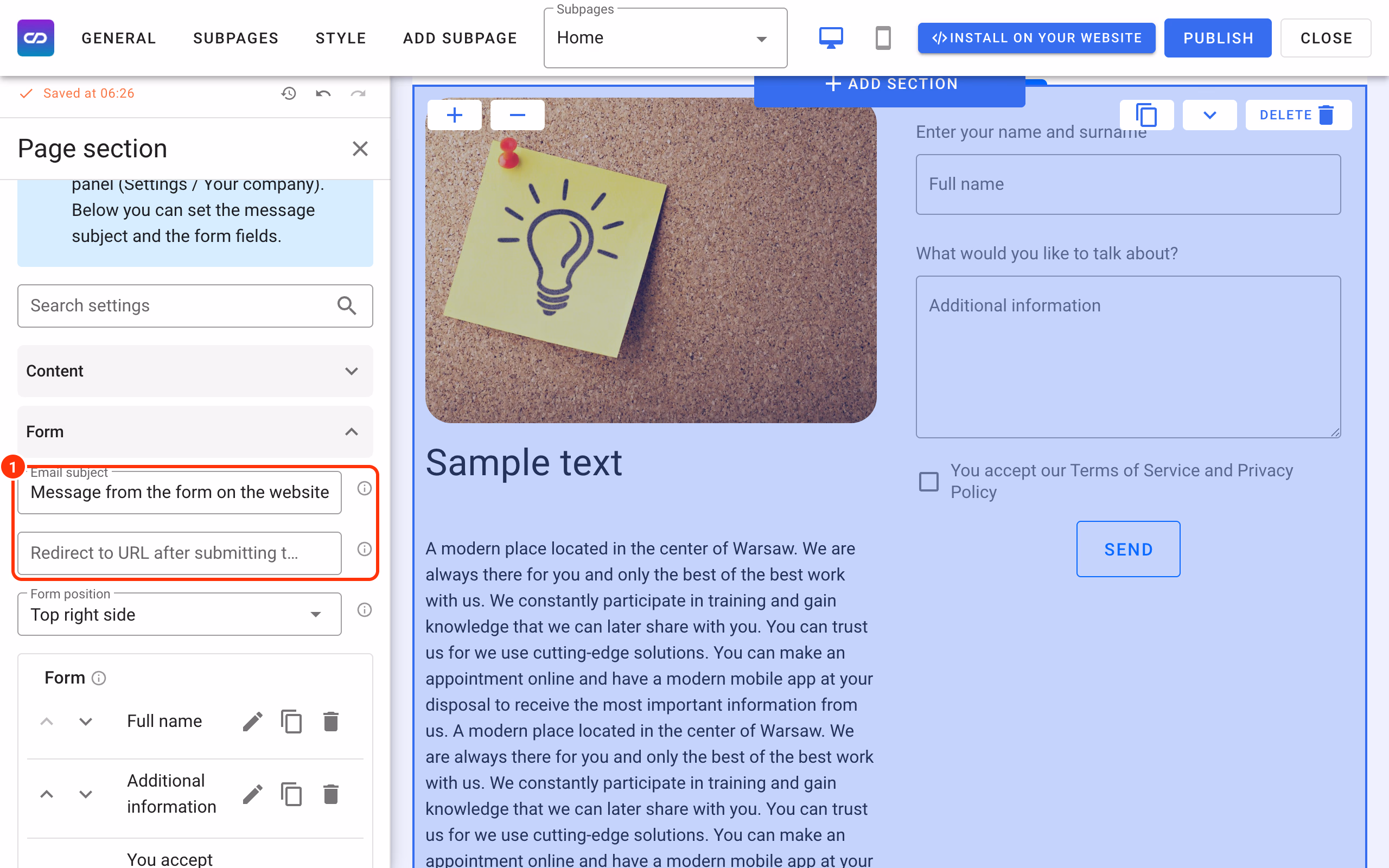 Email subject and Redirect to URL after submitting the form (1).