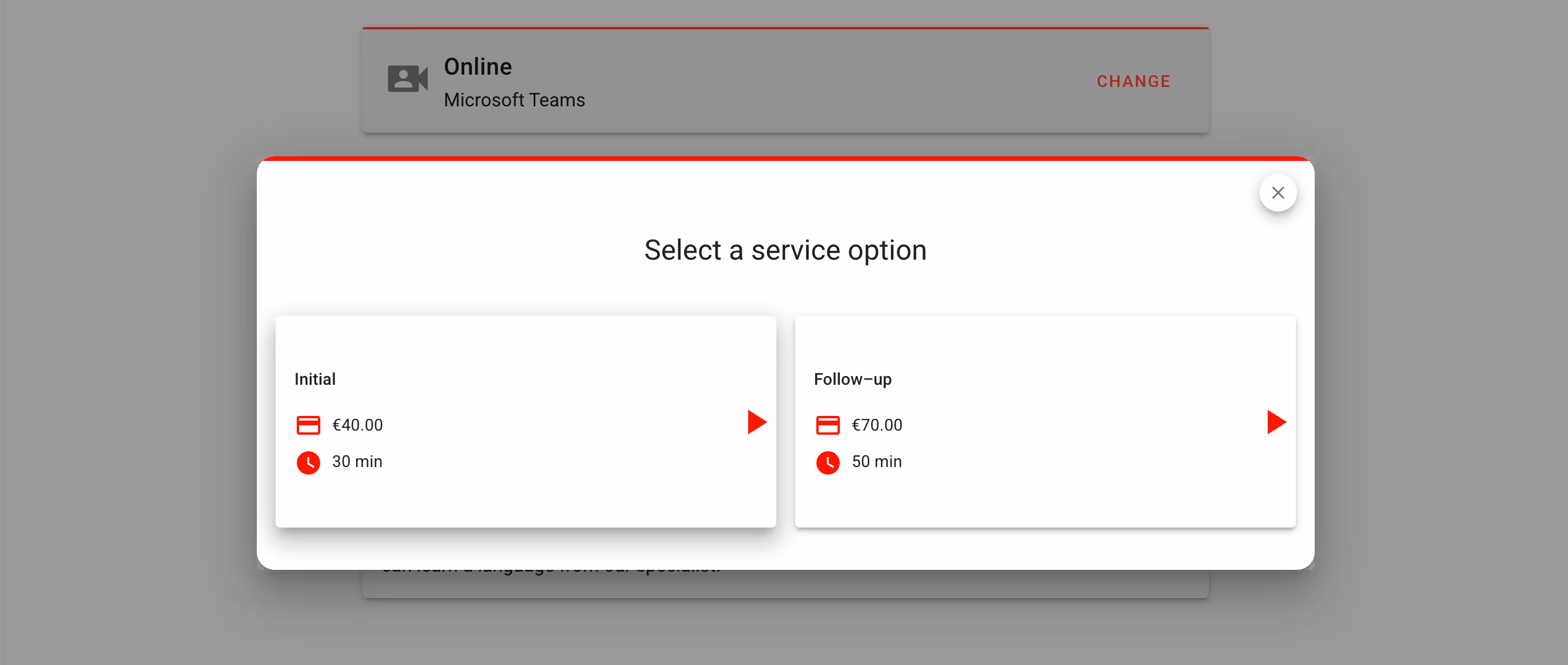 Service options in calendar.