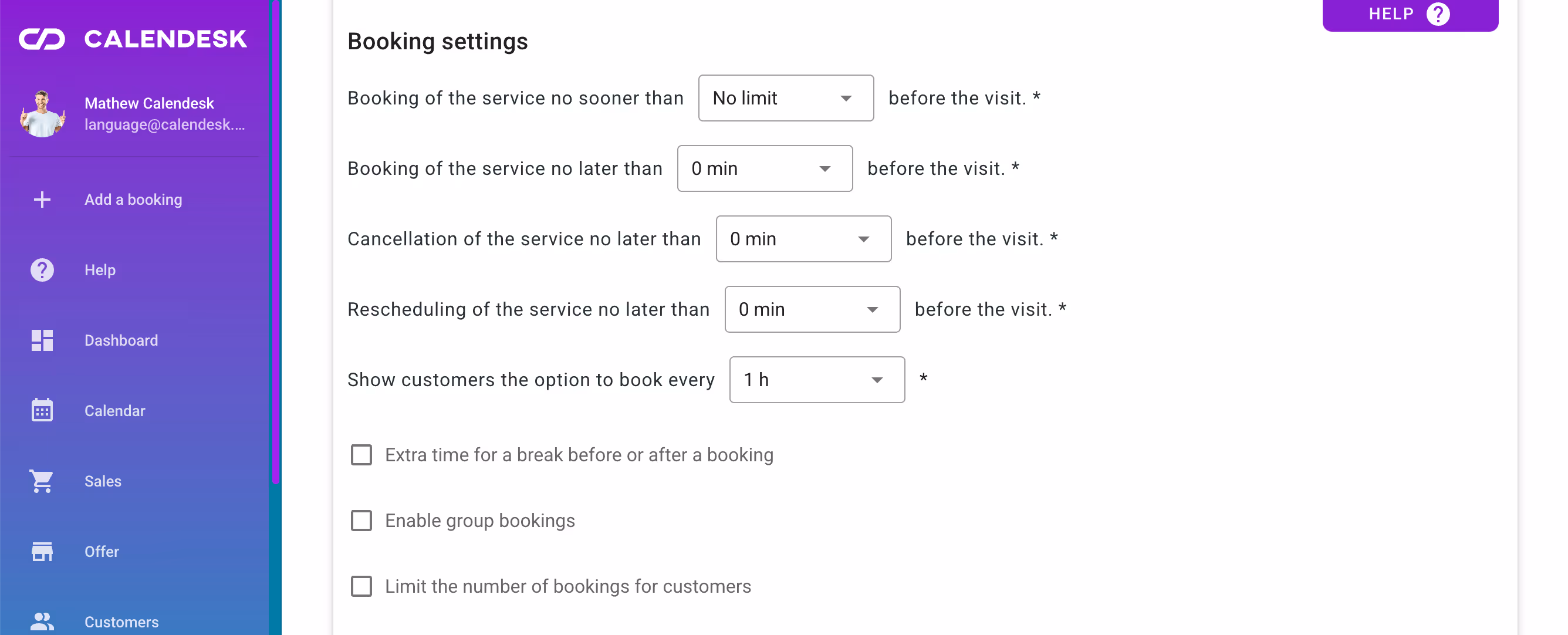 Additional service settings. 