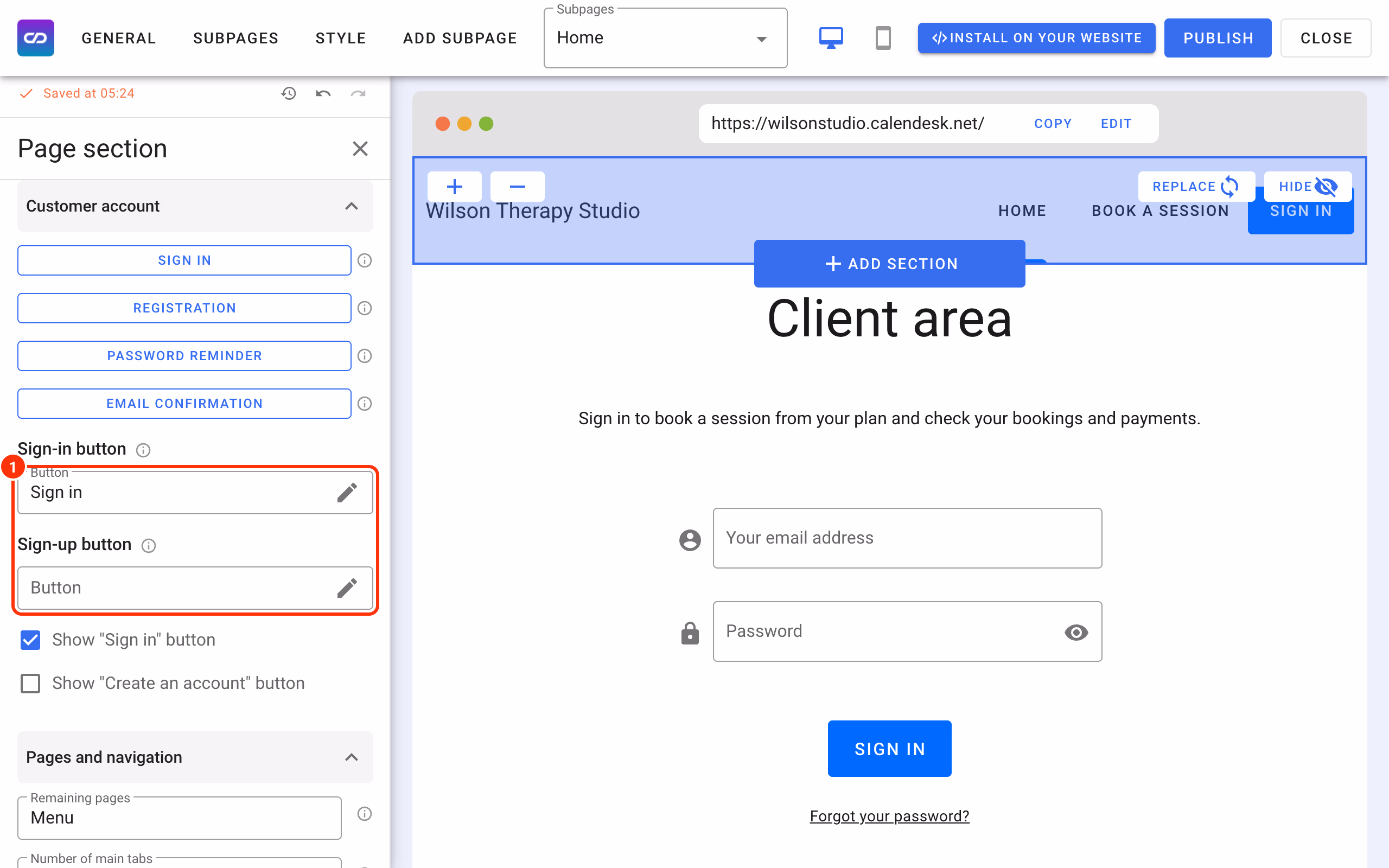 Sign-in button and Sign-up button texts in the header settings (1).
