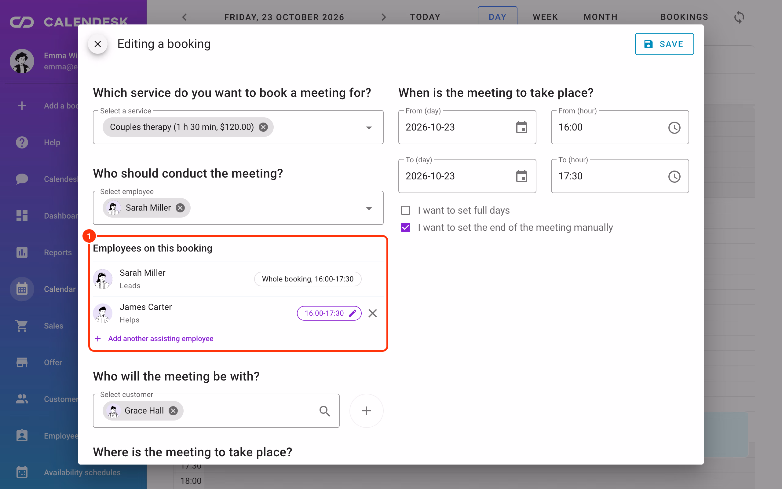 Employees on this booking with the lead and the assisting employee.