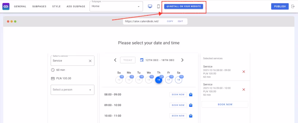 Integrate Calendesk - button