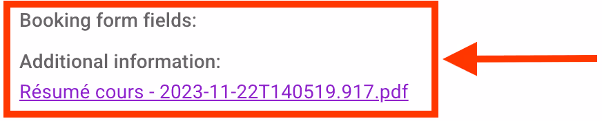 Booking details – link.