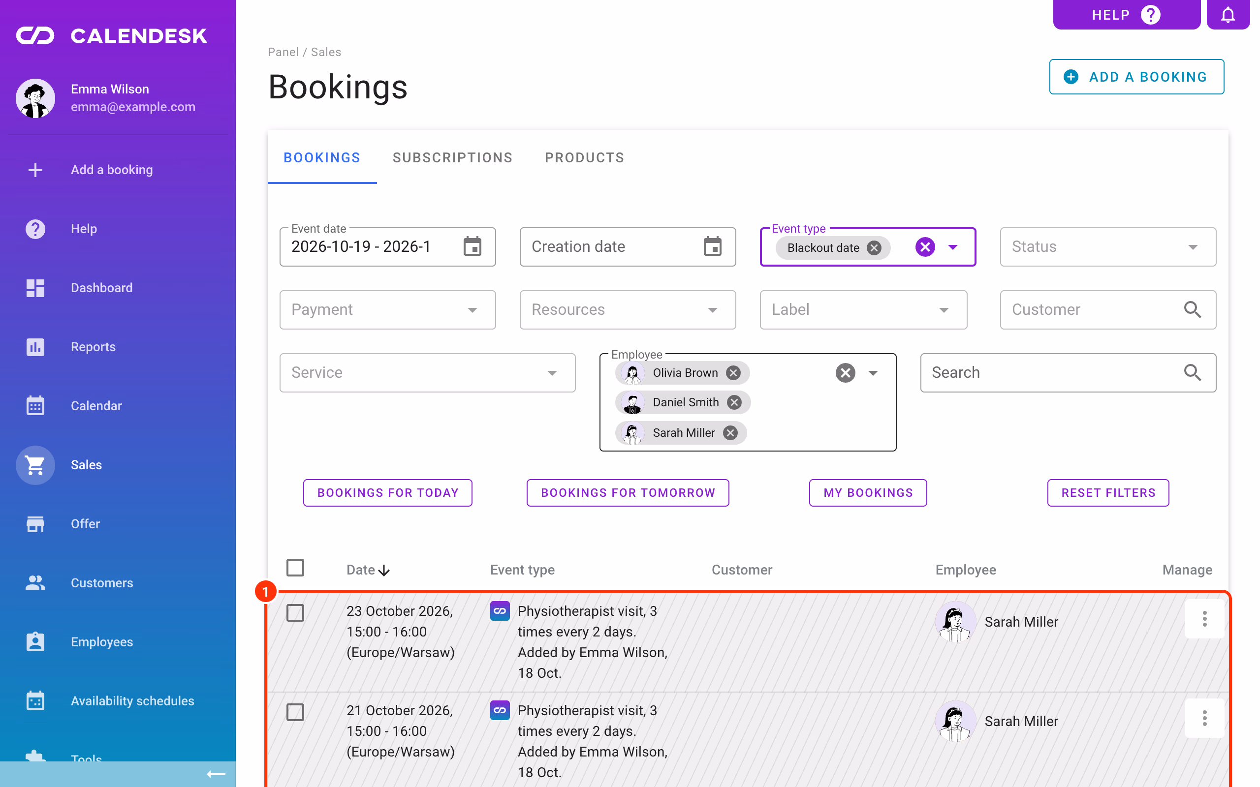 Sales – Bookings filtered to blackout dates (1).