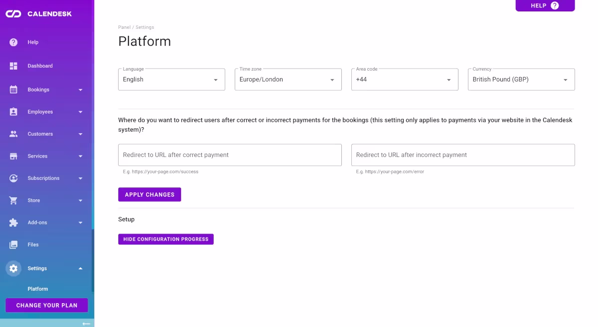 Calendesk - general settings