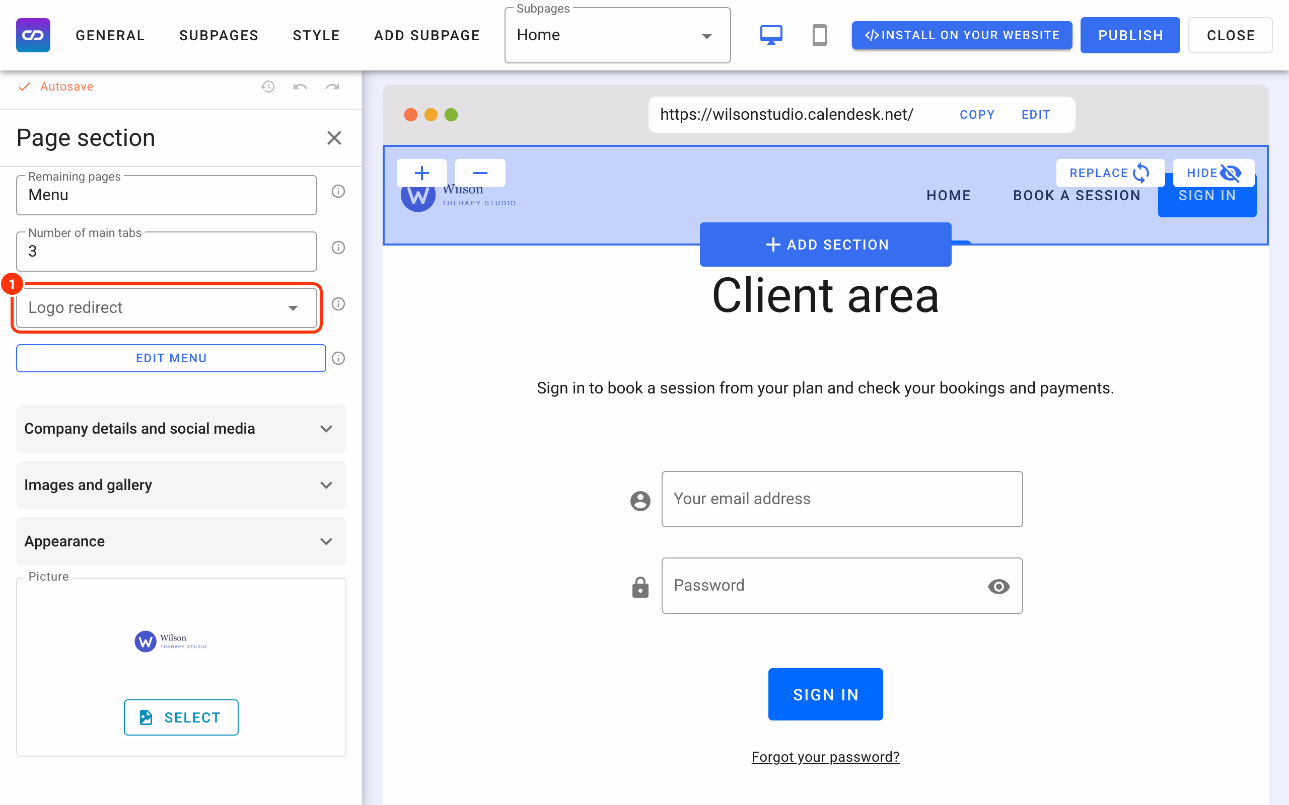 Logo redirect in Pages and navigation (1).