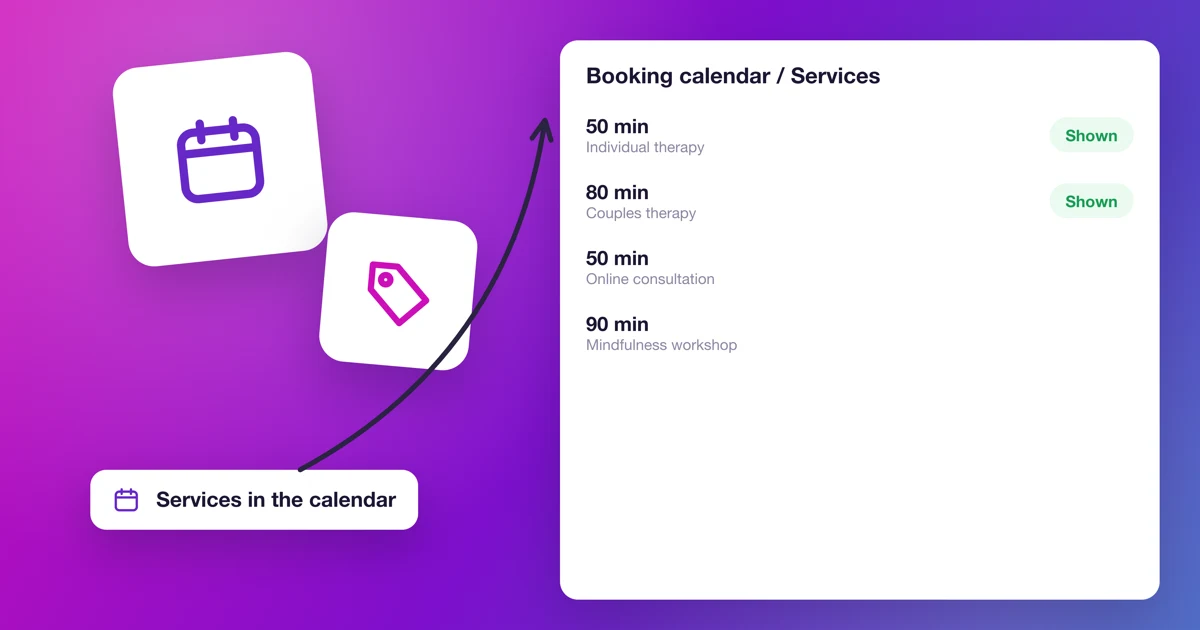 How to choose the services shown in the booking calendar?