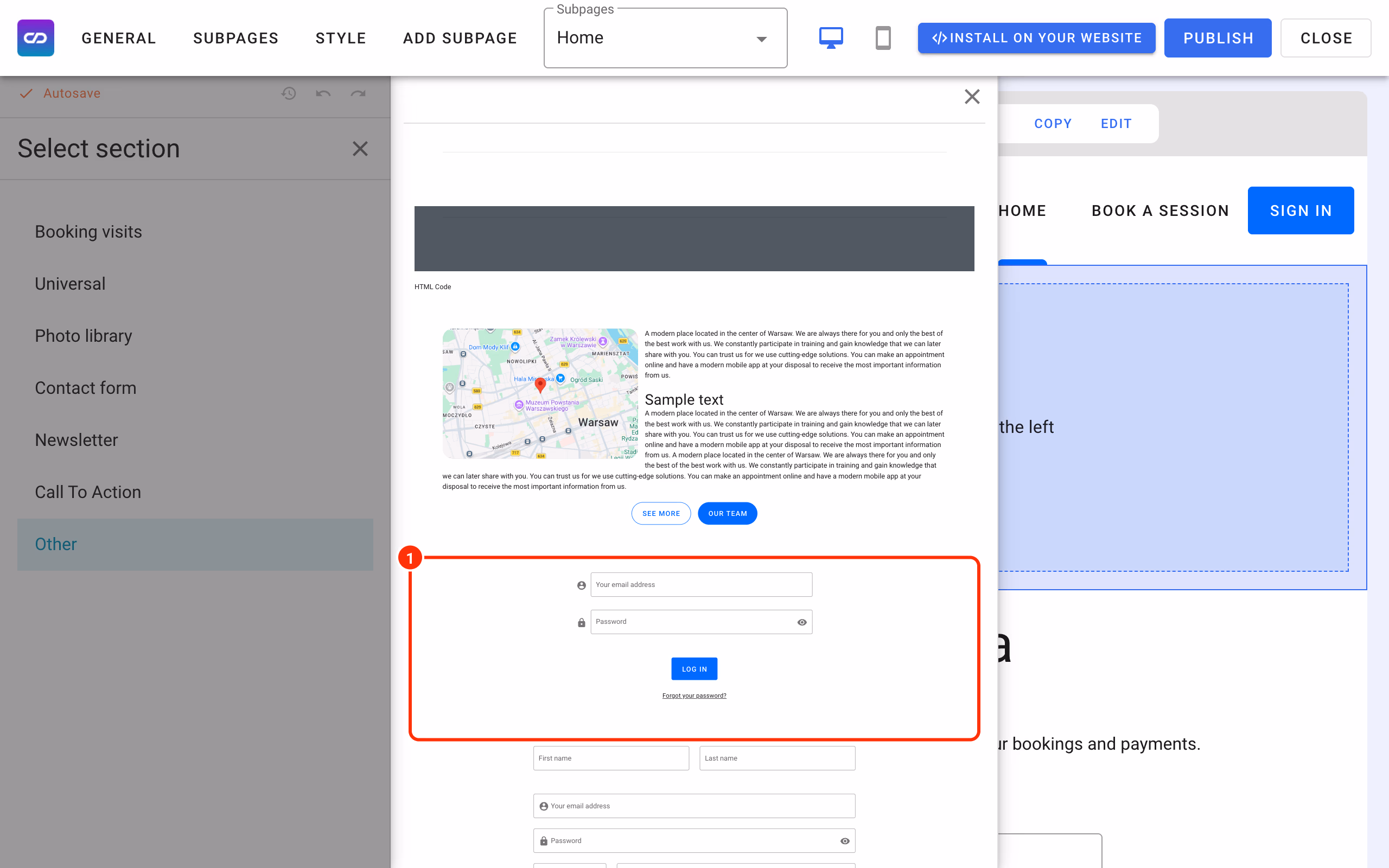 The sign-in form section in the Other category (1).