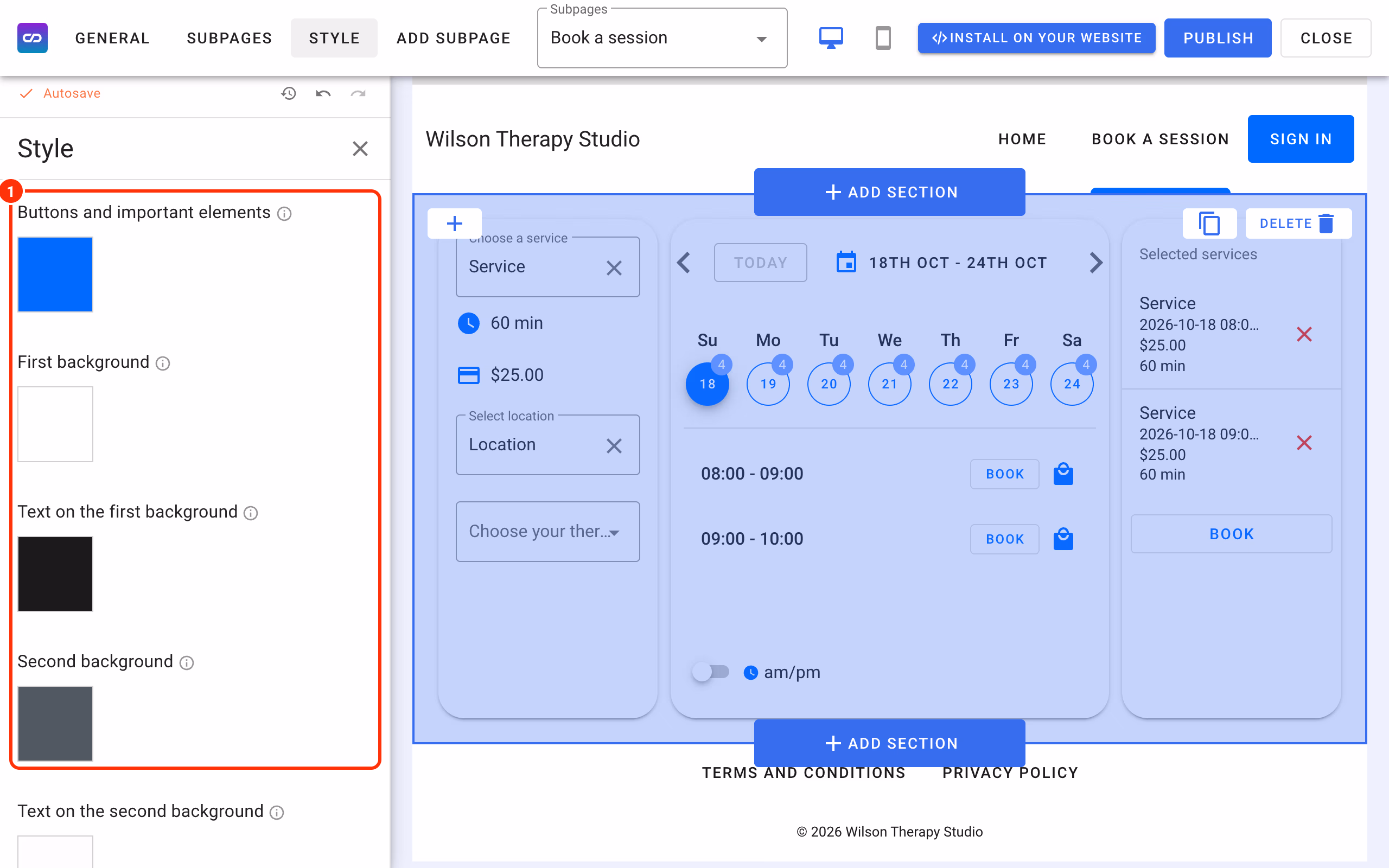 Colours in the Style tab (1).
