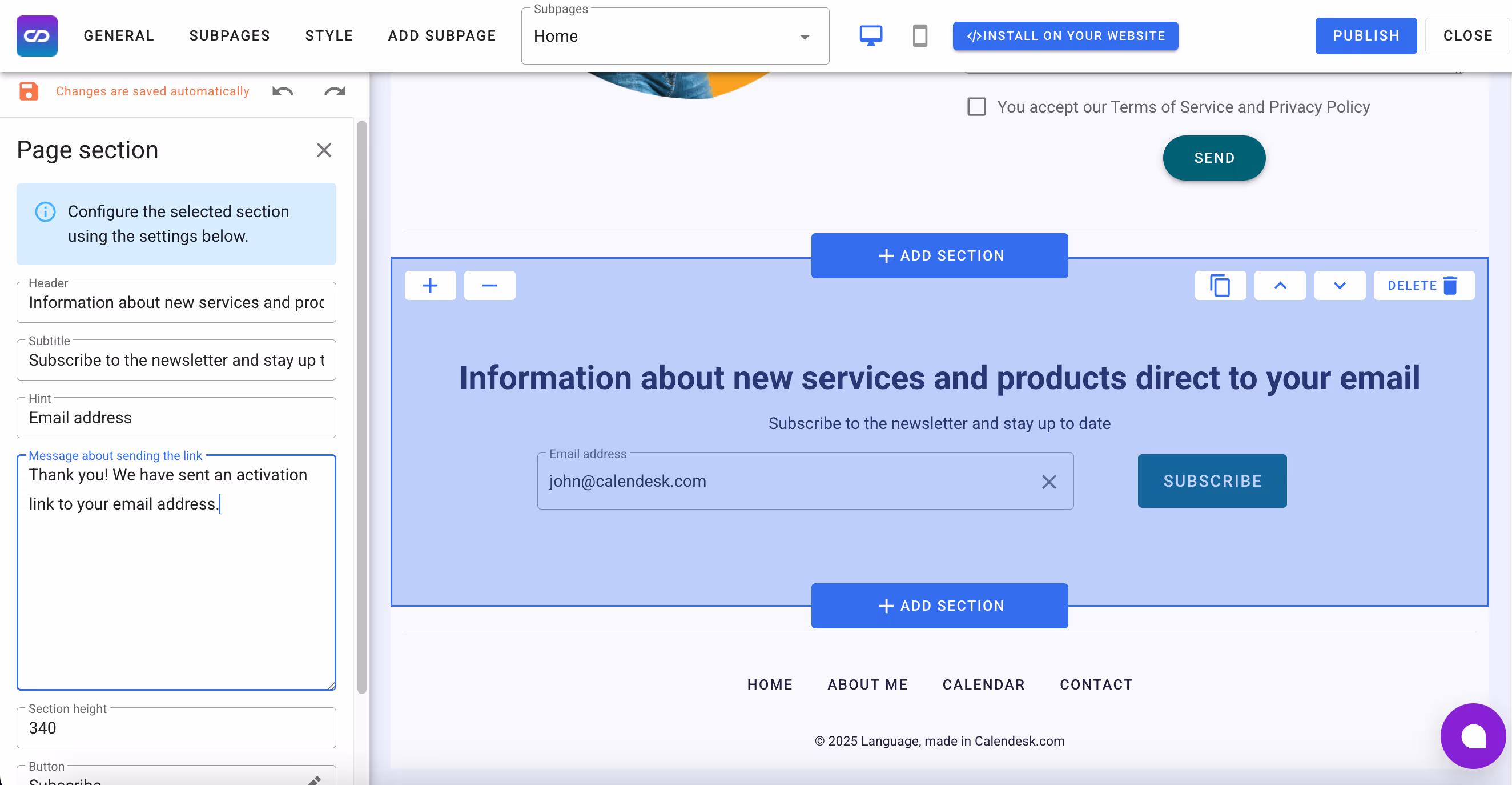 How to add a newsletter section.