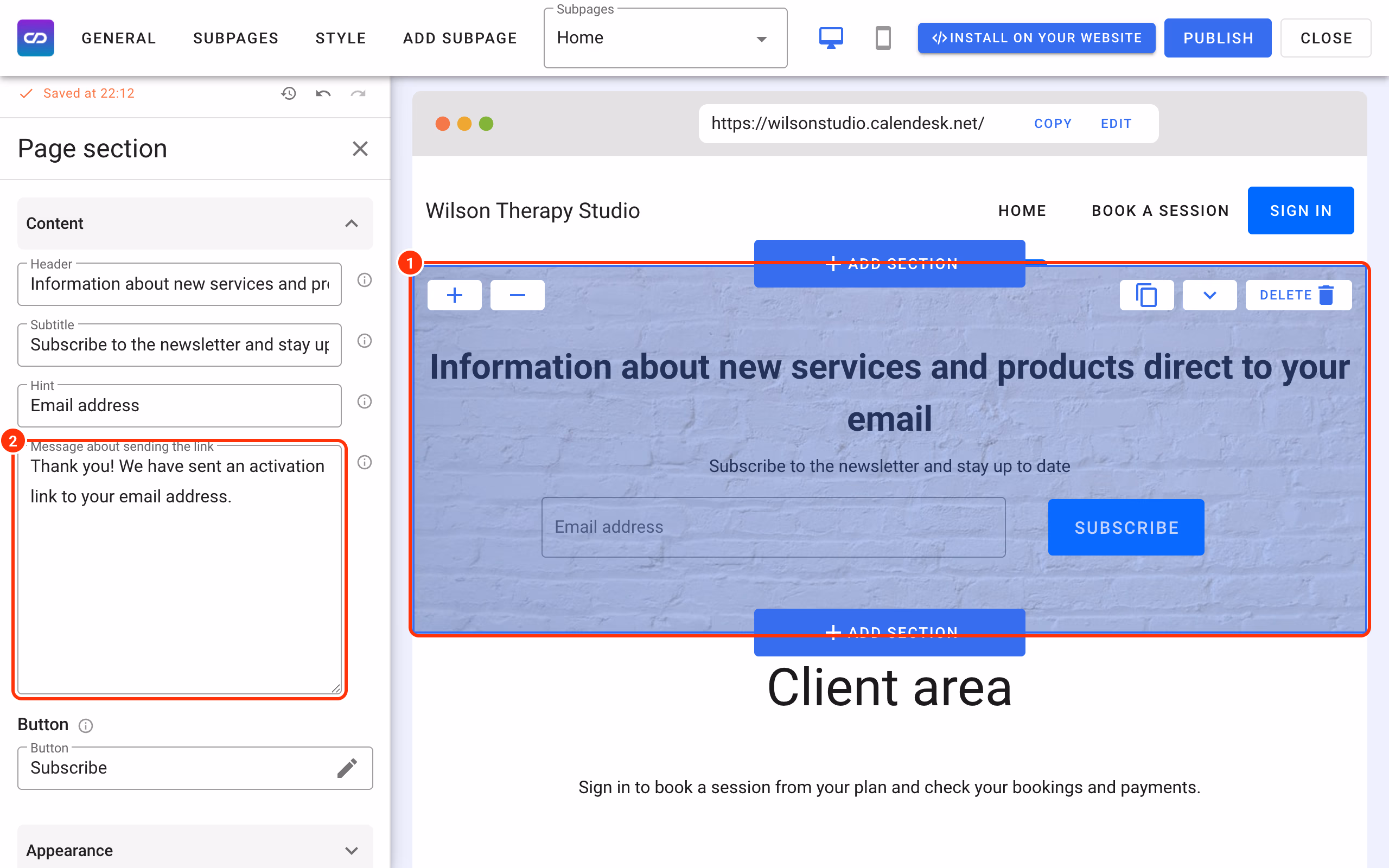 How to add a newsletter section.