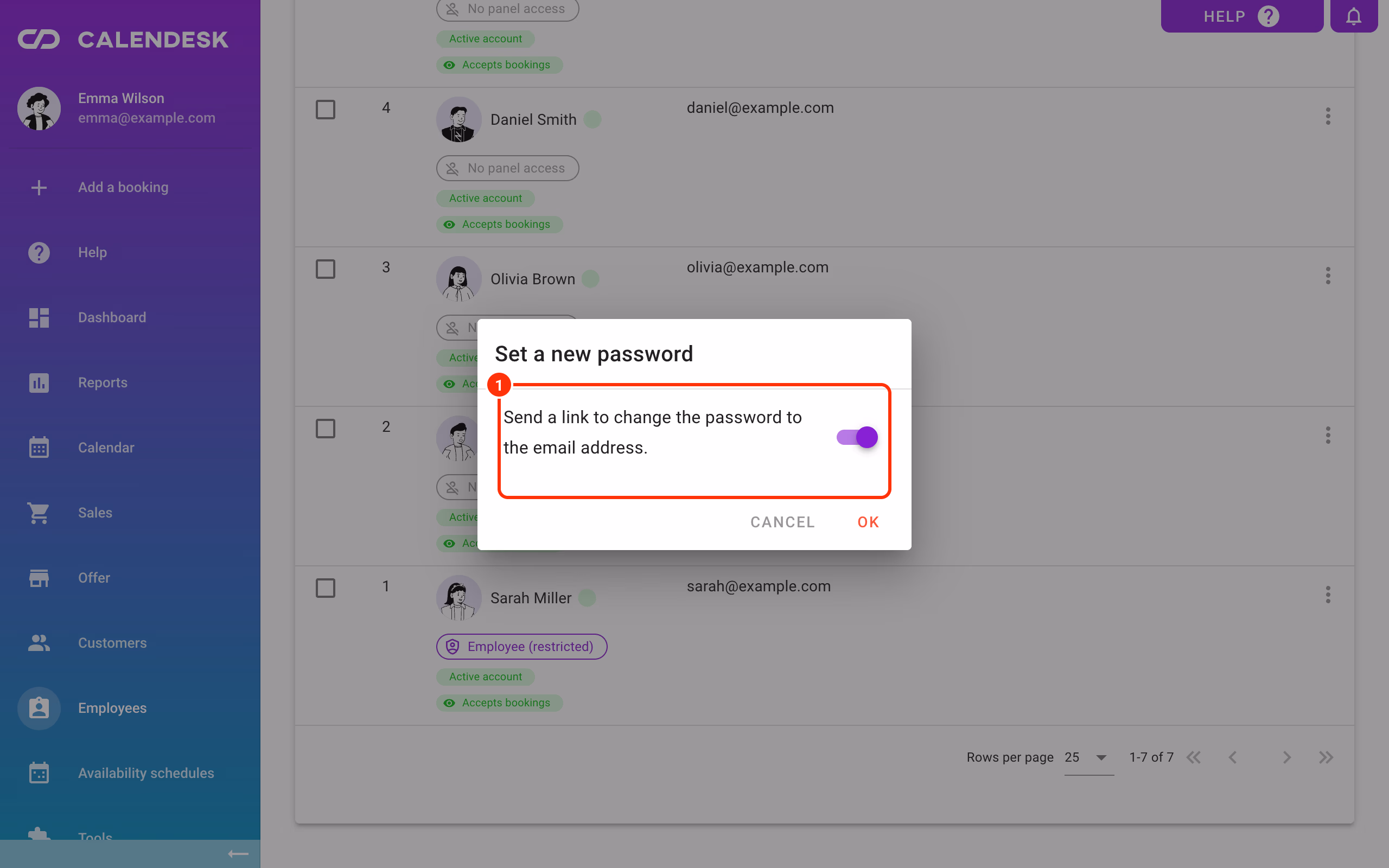 Sending a password link in the Set a new password window (1).